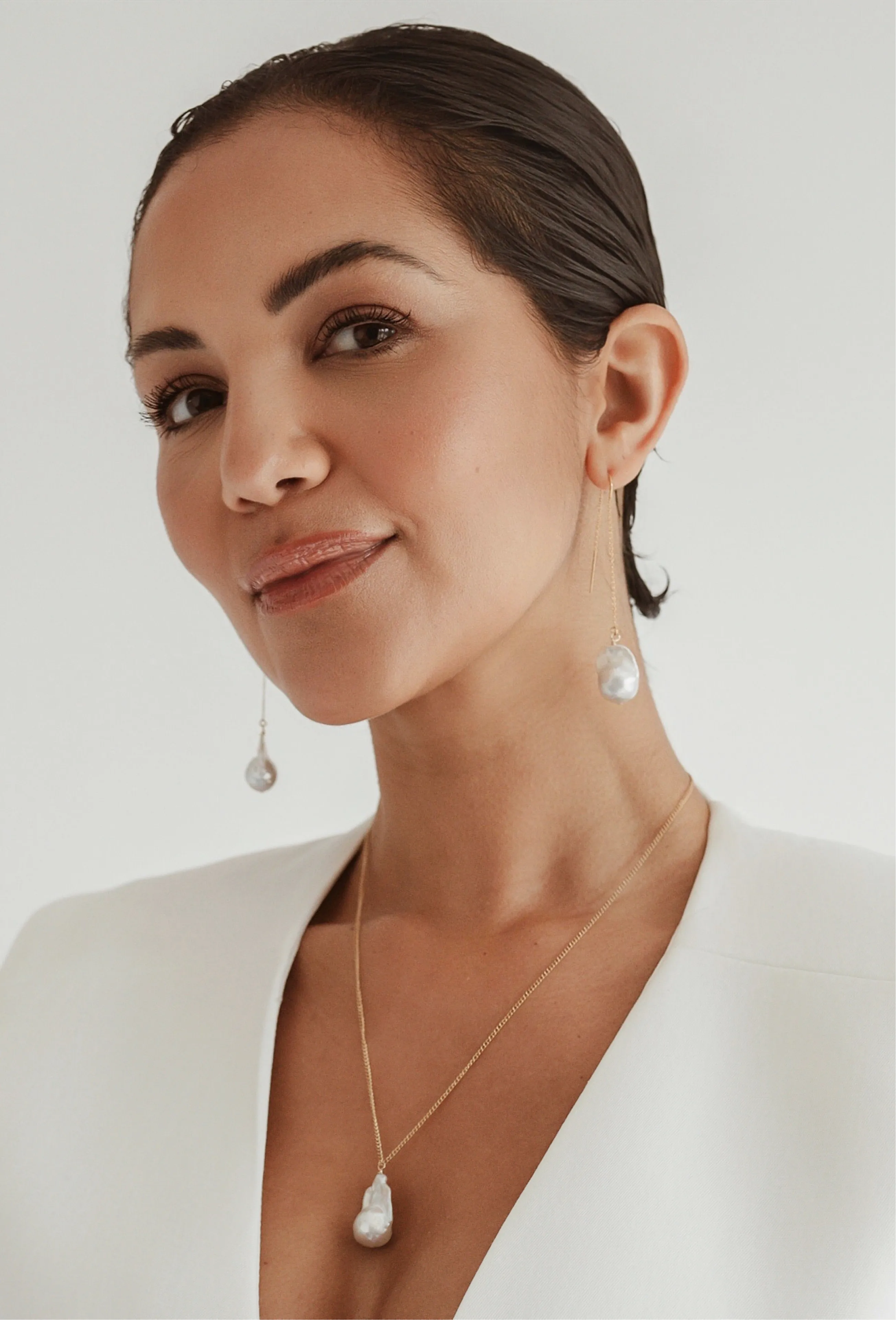 Gaia Baroque Pearl 14k Gold Fine Threader Earrings