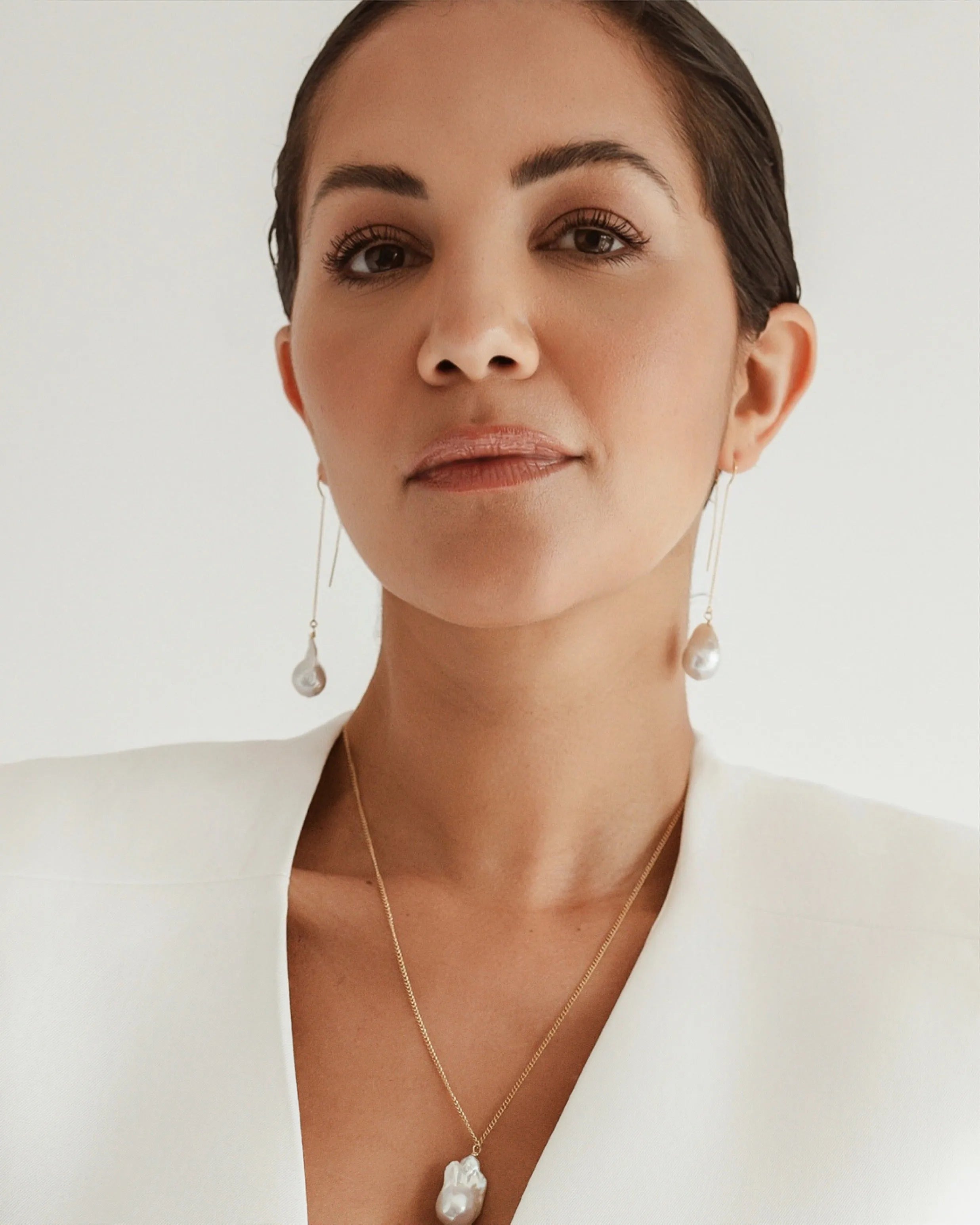Gaia Baroque Pearl 14k Gold Fine Threader Earrings