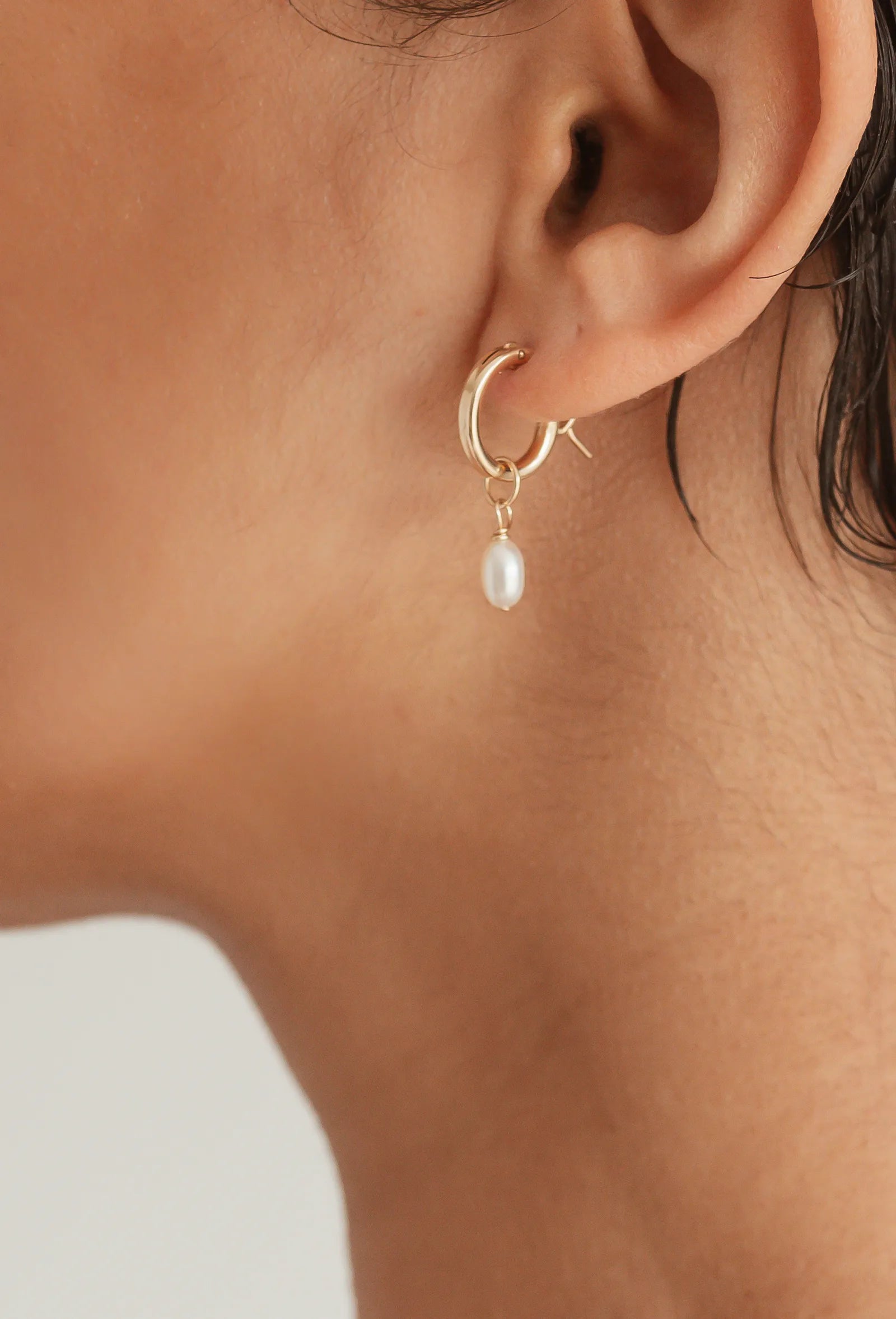 Lucia Rice Pearl 14k Gold Huggie Hoops - 12mm