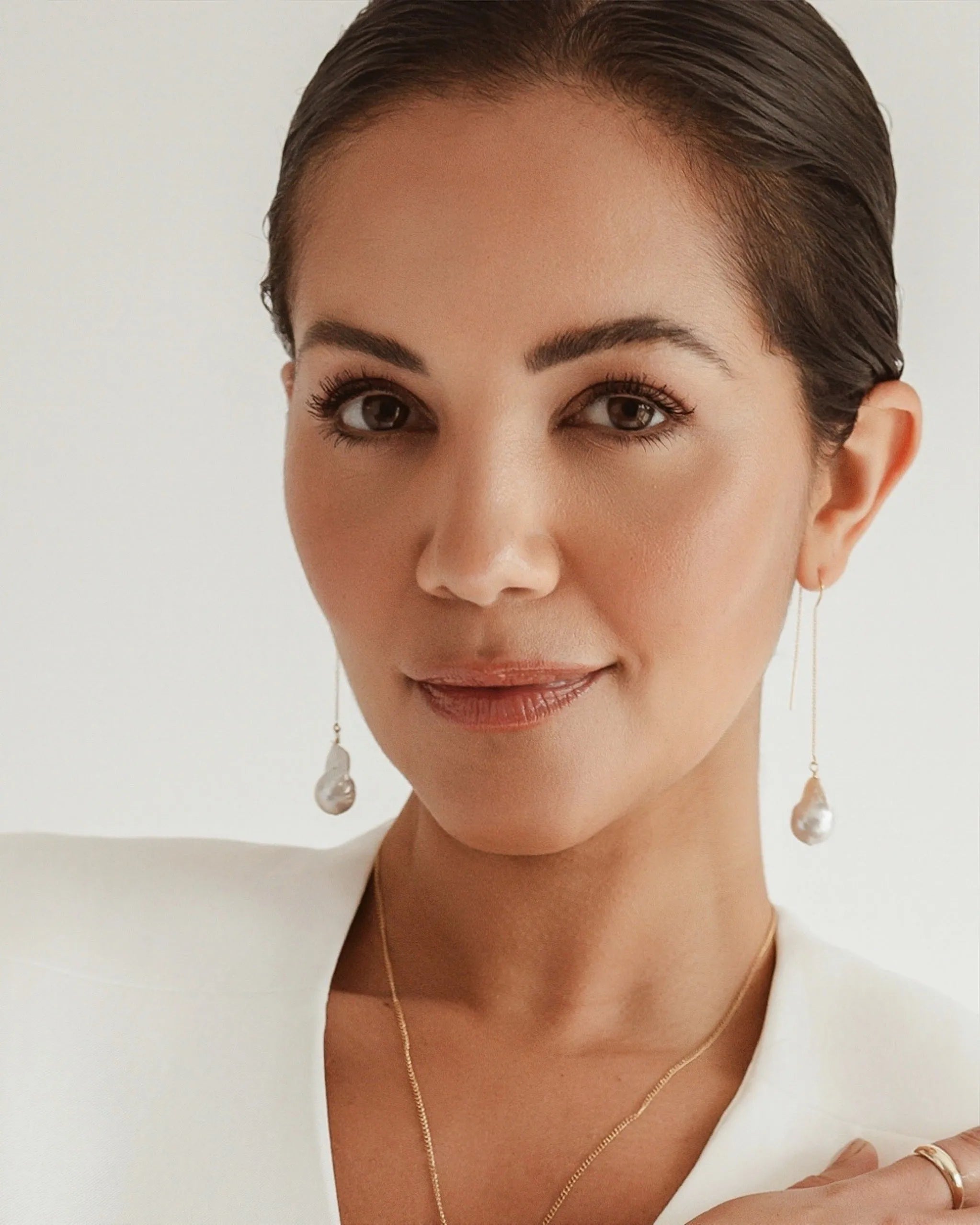 Gaia Baroque Pearl 14k Gold Fine Threader Earrings