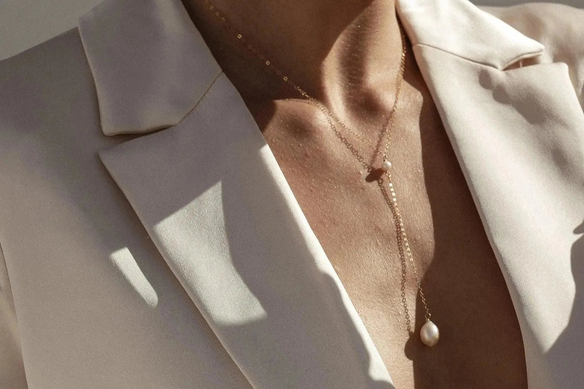 Cascade Pearl Lariat Y Gold Necklace - ELLA PALM