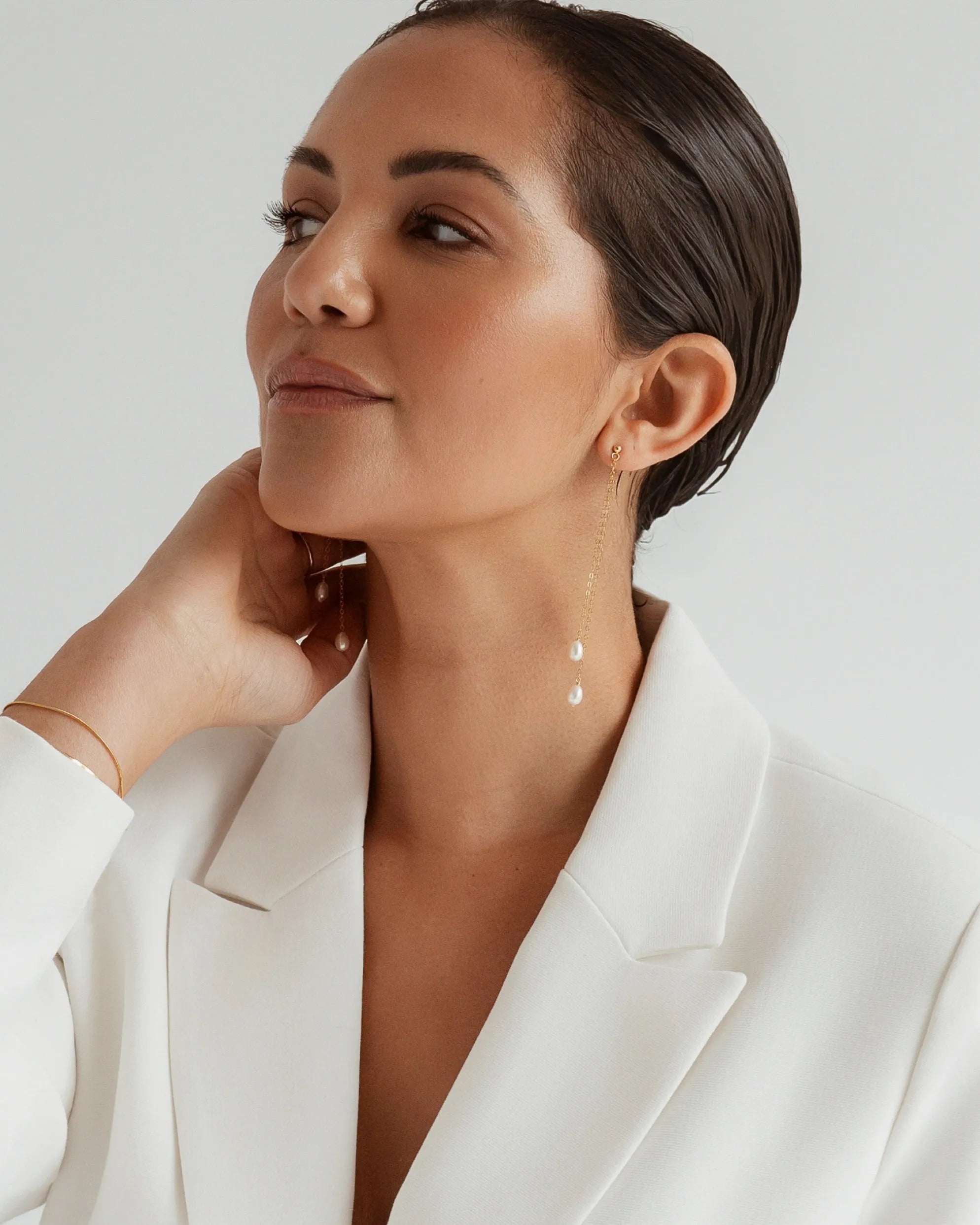 Lucia Rice Pearl 14k Gold Layered Drop Earrings