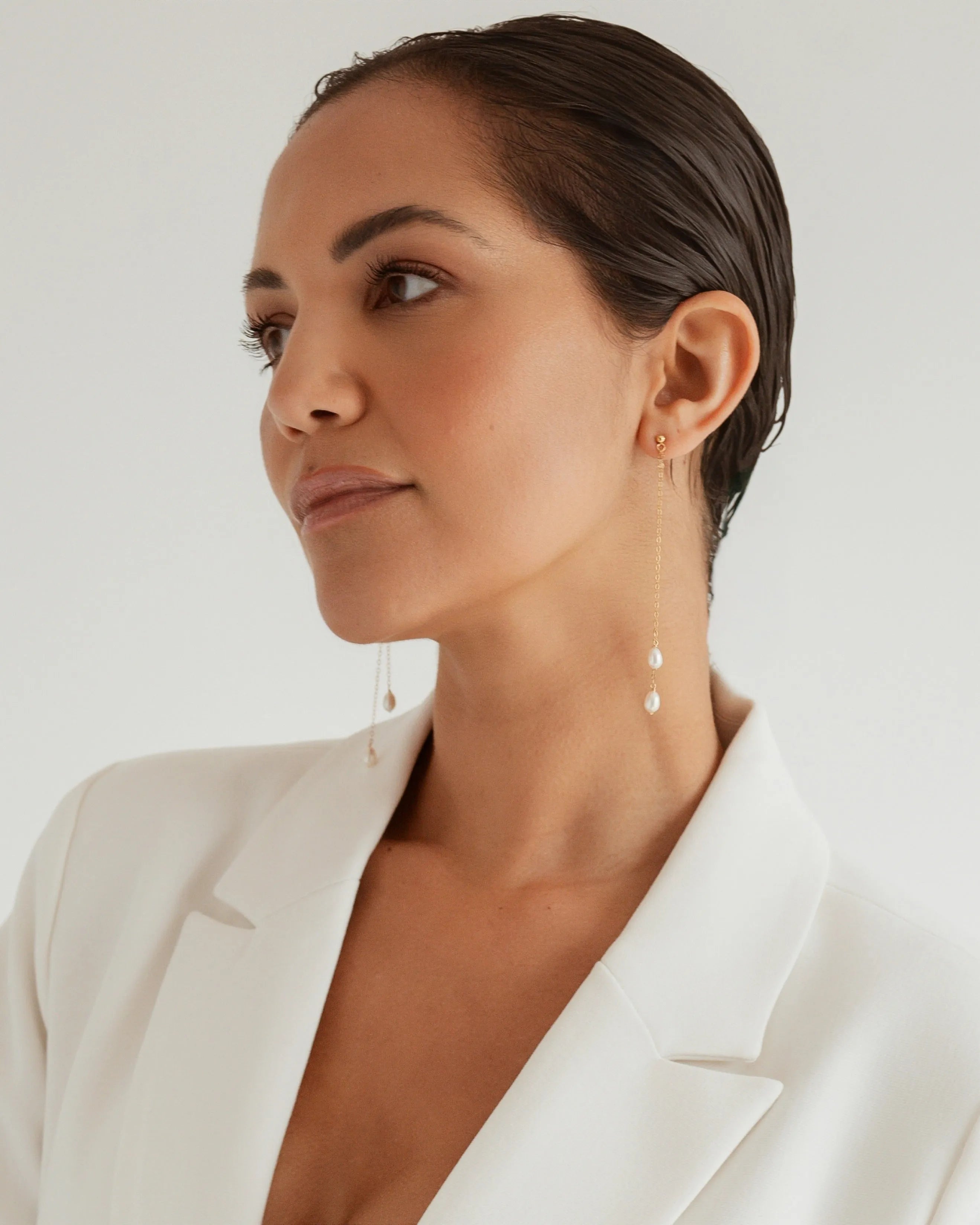 Lucia Rice Pearl 14k Gold Layered Drop Earrings