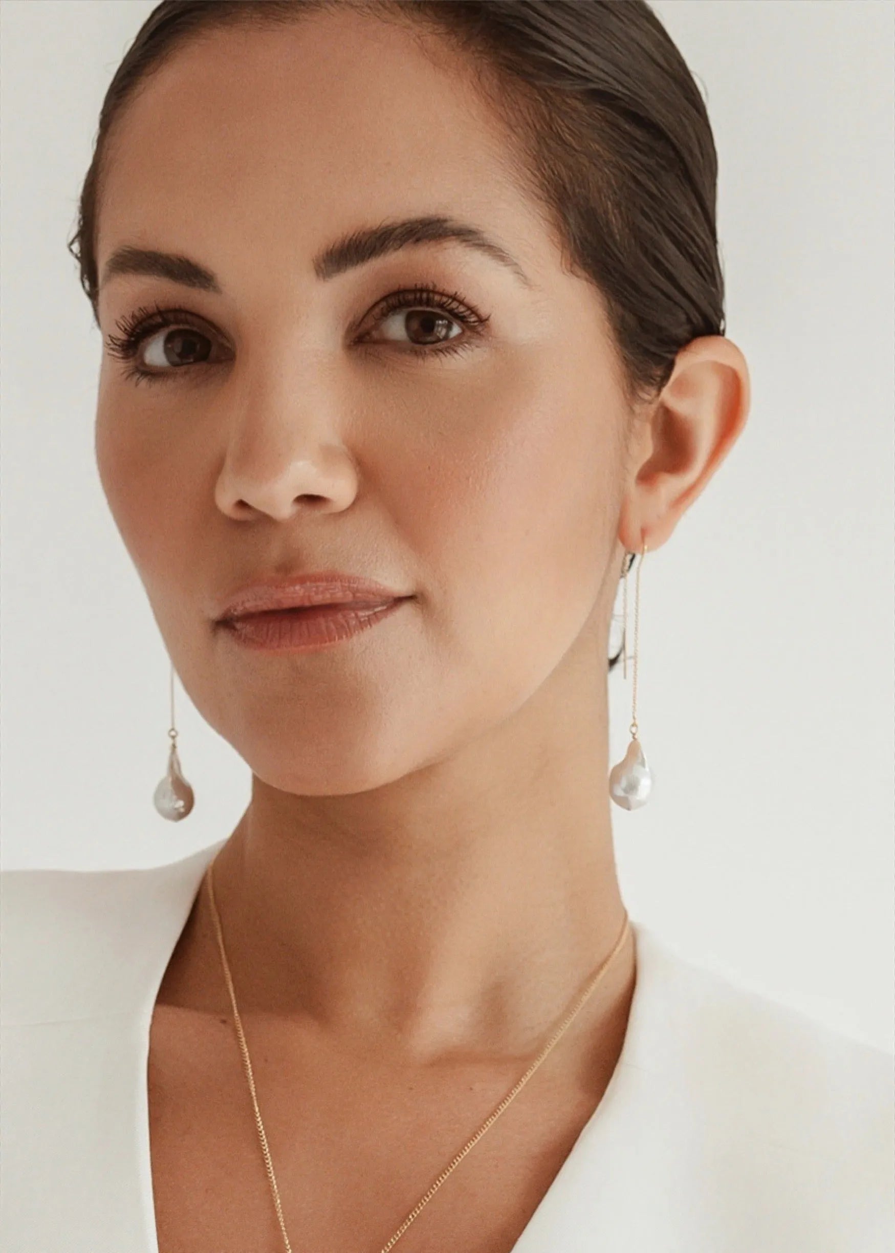 Gaia Baroque Pearl 14k Gold Fine Threader Earrings