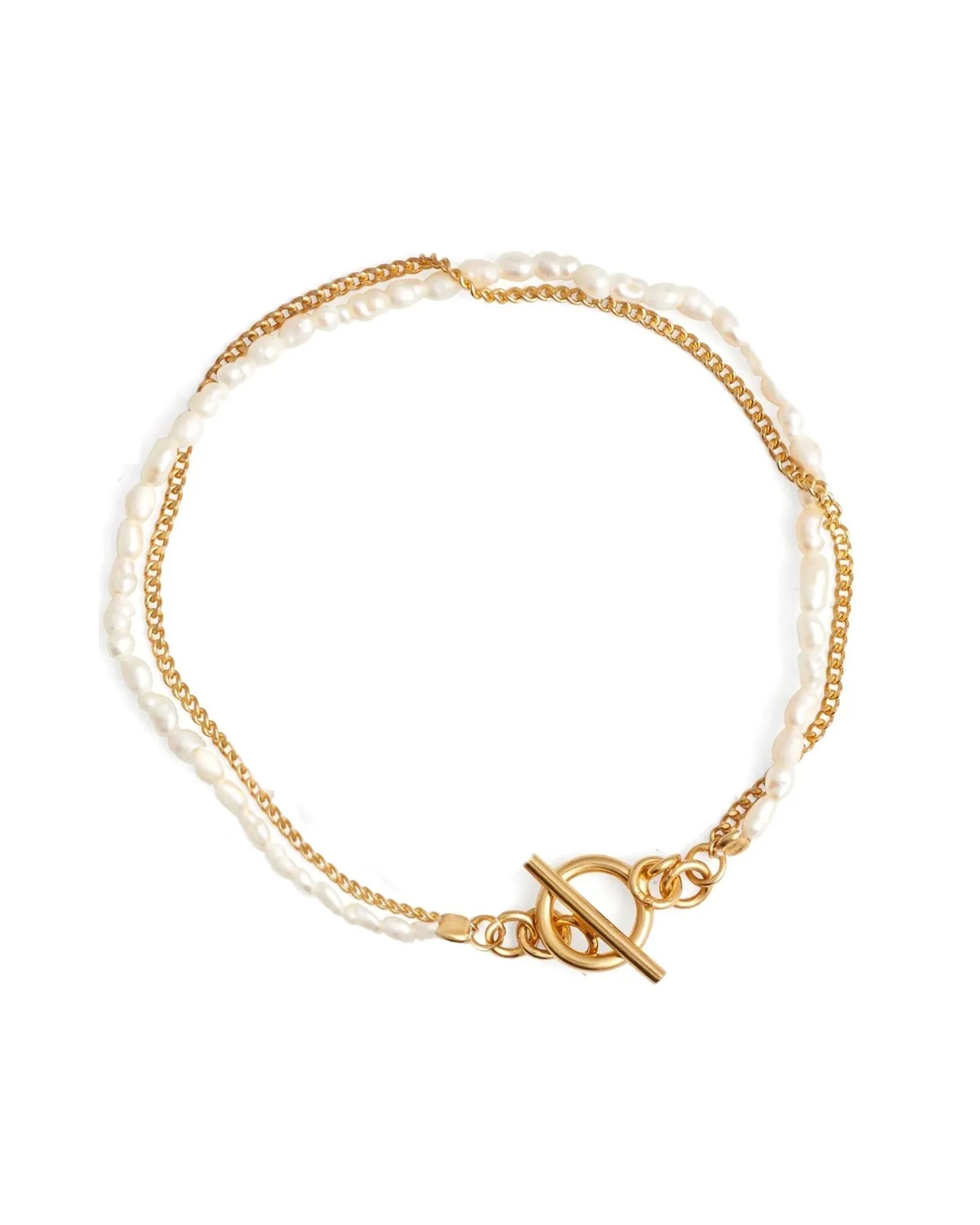 Riviera Rice Pearl 14k Gold T Bar Layered Bracelet
