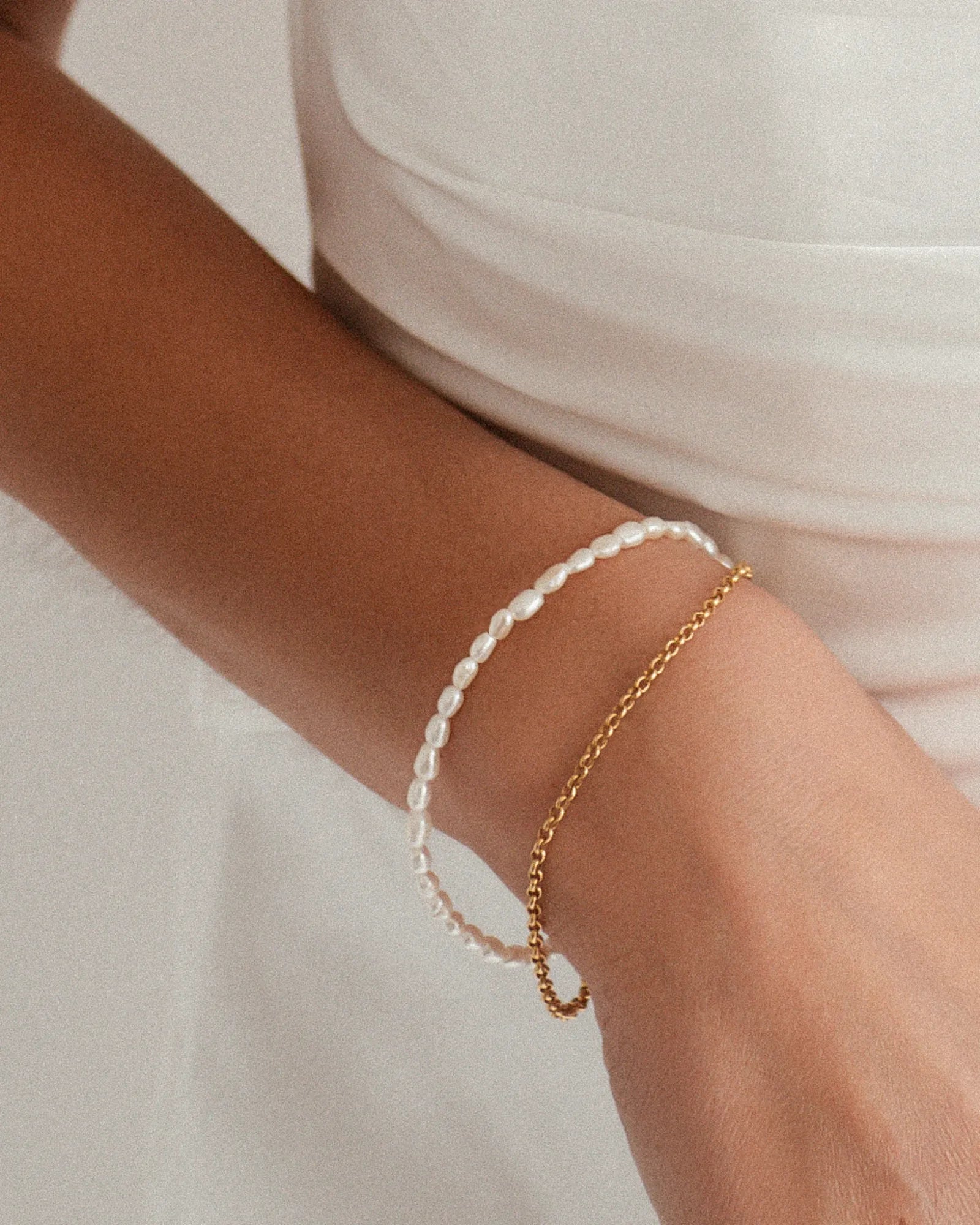 Riviera Rice Pearl 14k Gold T Bar Layered Bracelet