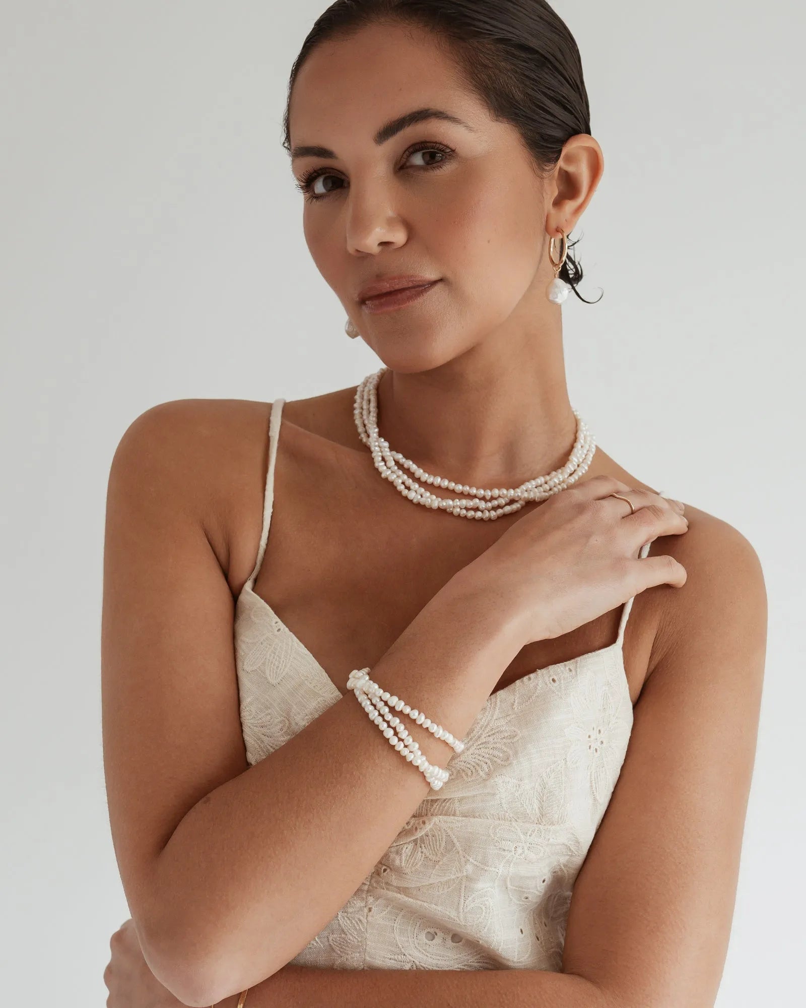 Gia Pearl 14k Gold Layered Bracelet