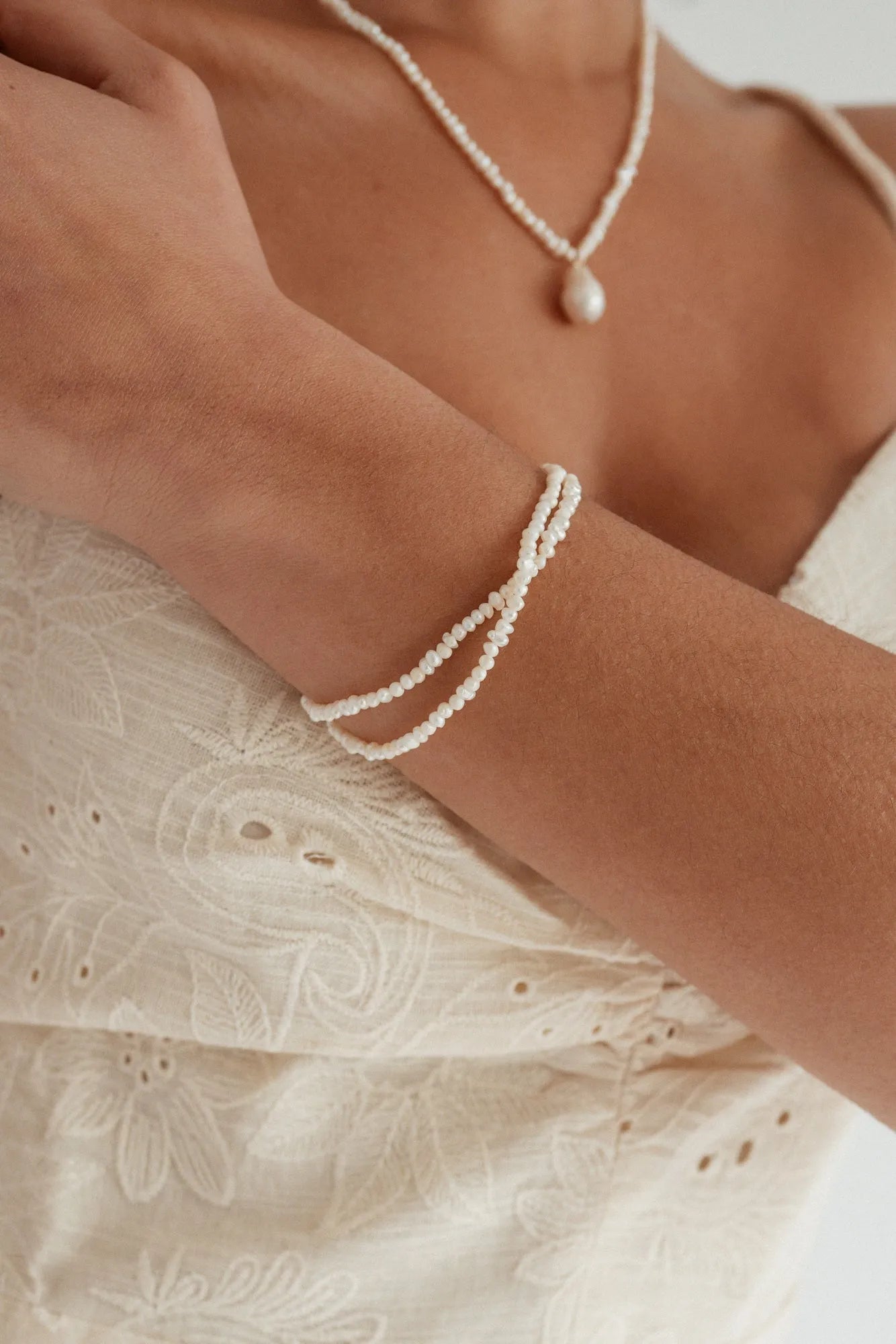 Lani Layered Seed Pearl 14k Gold Wrap Bracelet