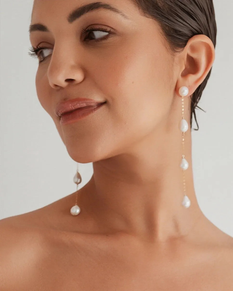 Eva Baroque 4 Pearl Drop 14k Gold Earrings
