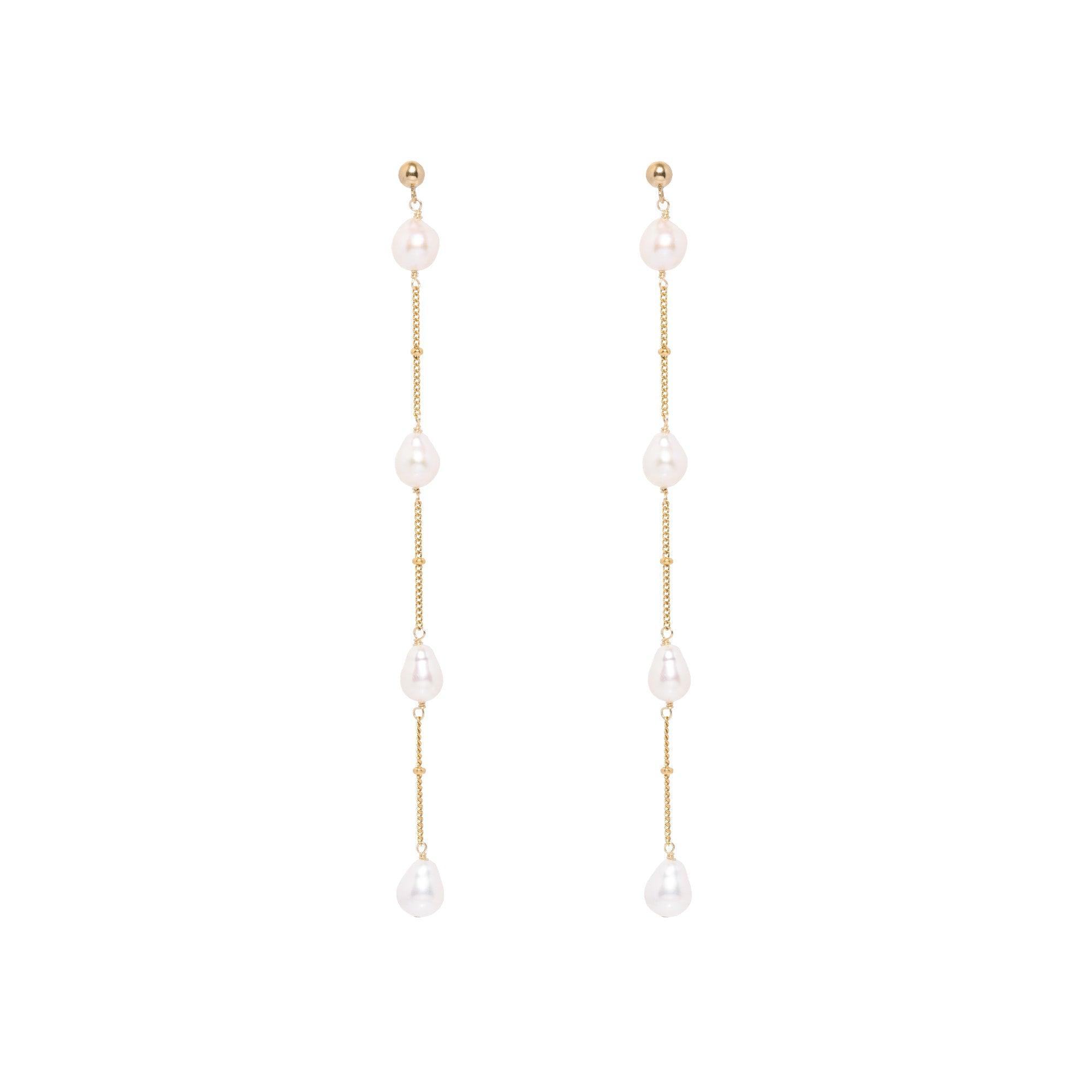 Alexandra Baroque 4 Pearl Drop 14k Gold Earrings - ELLA PALM