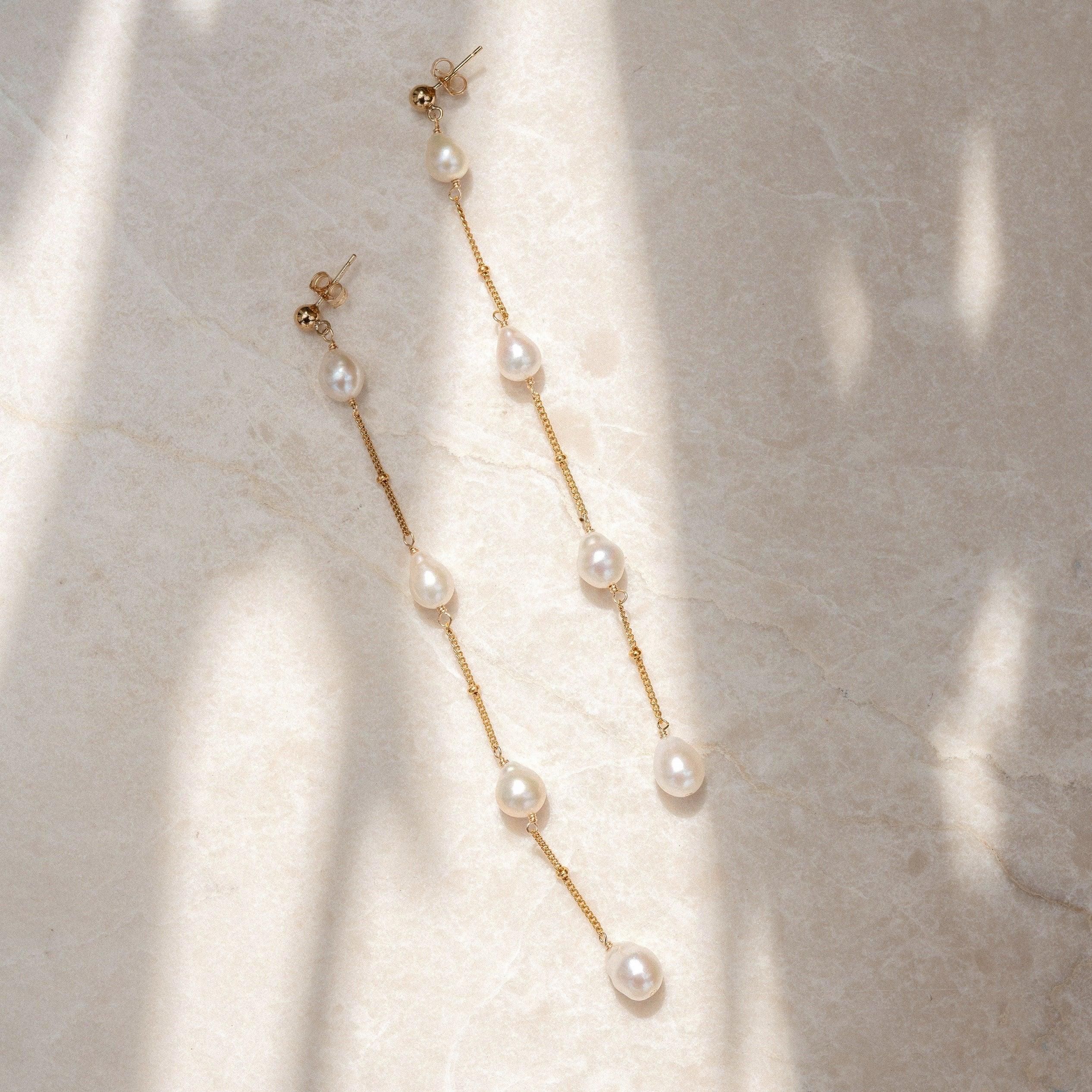 Alexandra Baroque Pearl 14k Gold Drop Earrings - ELLA PALM