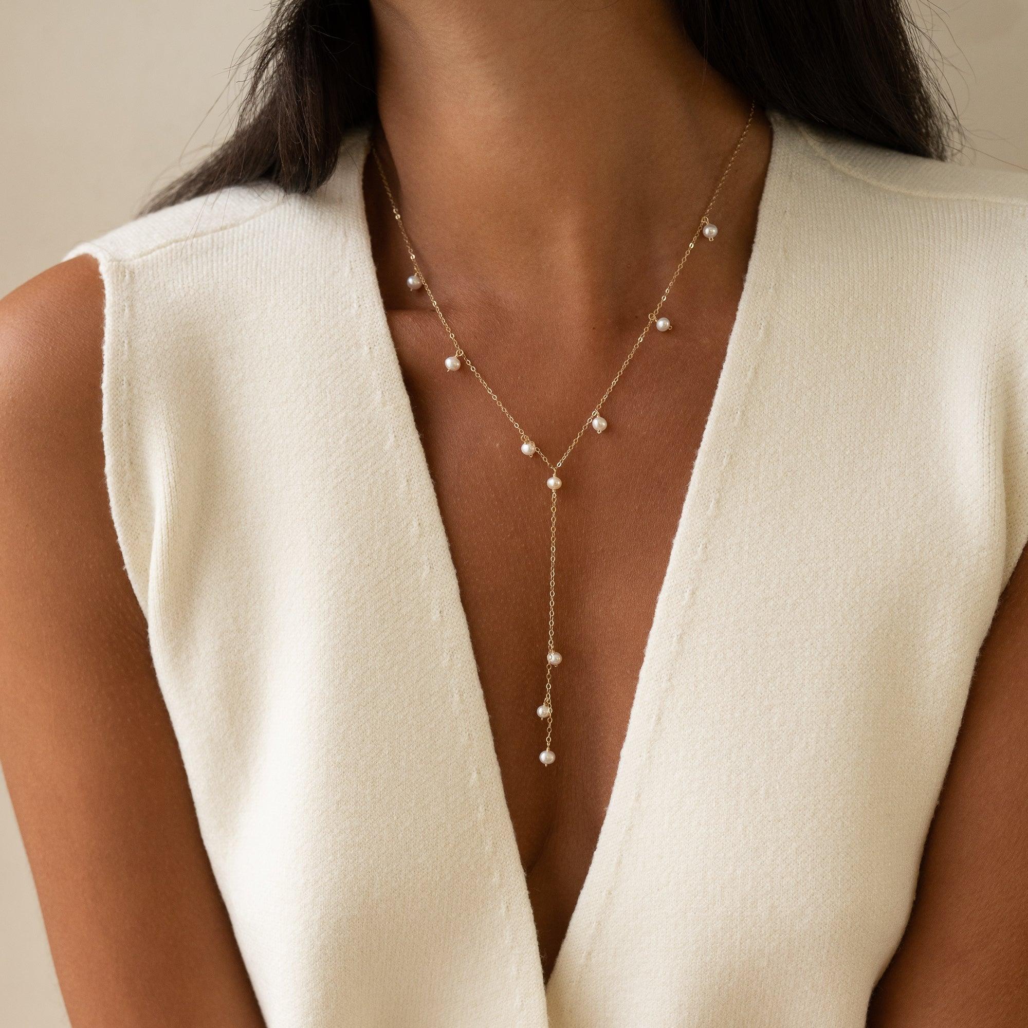 Ana Pearl 14k Gold Lariat Necklace - ELLA PALM