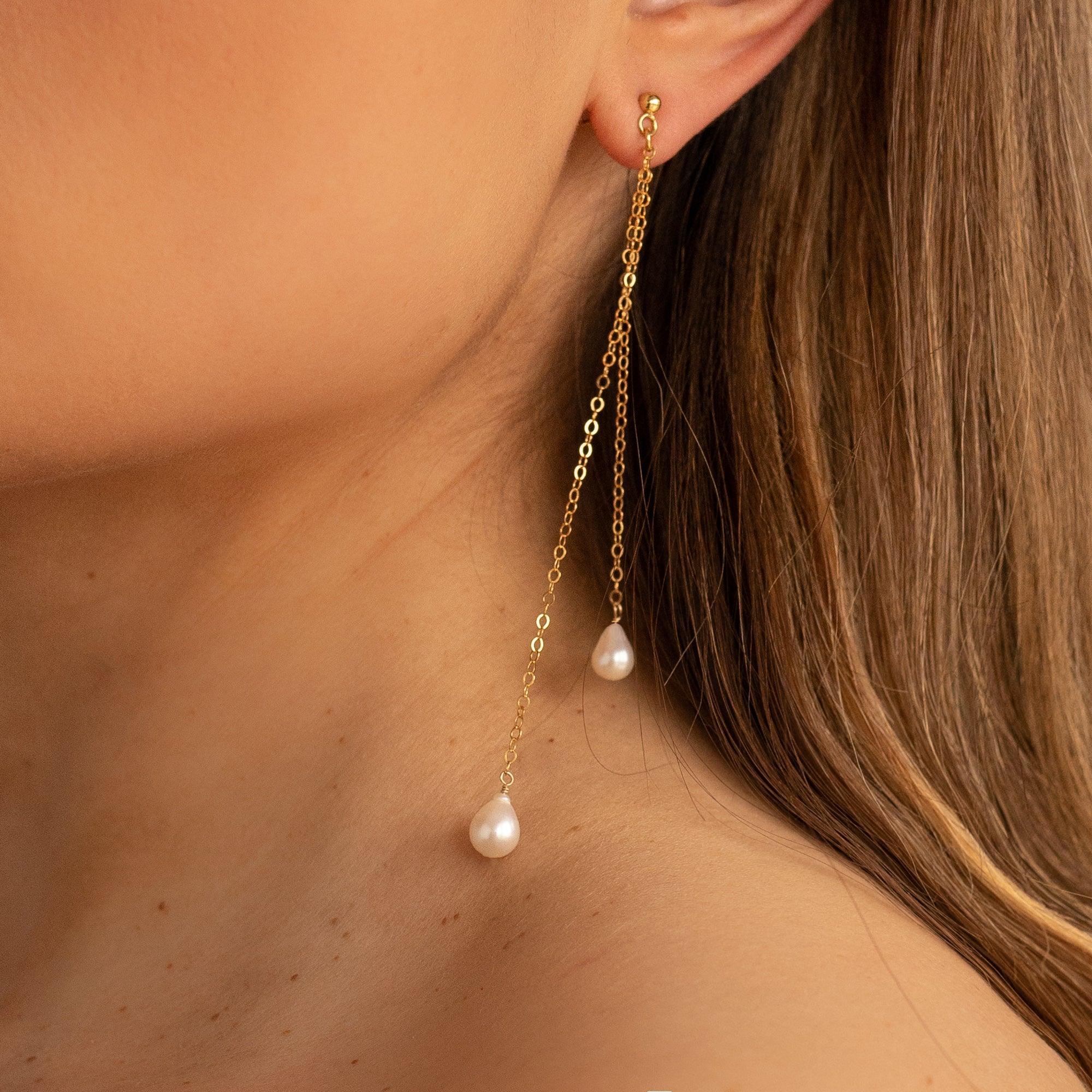 Anais Pearl 14k Gold Layered Drop Earrings - ELLA PALM