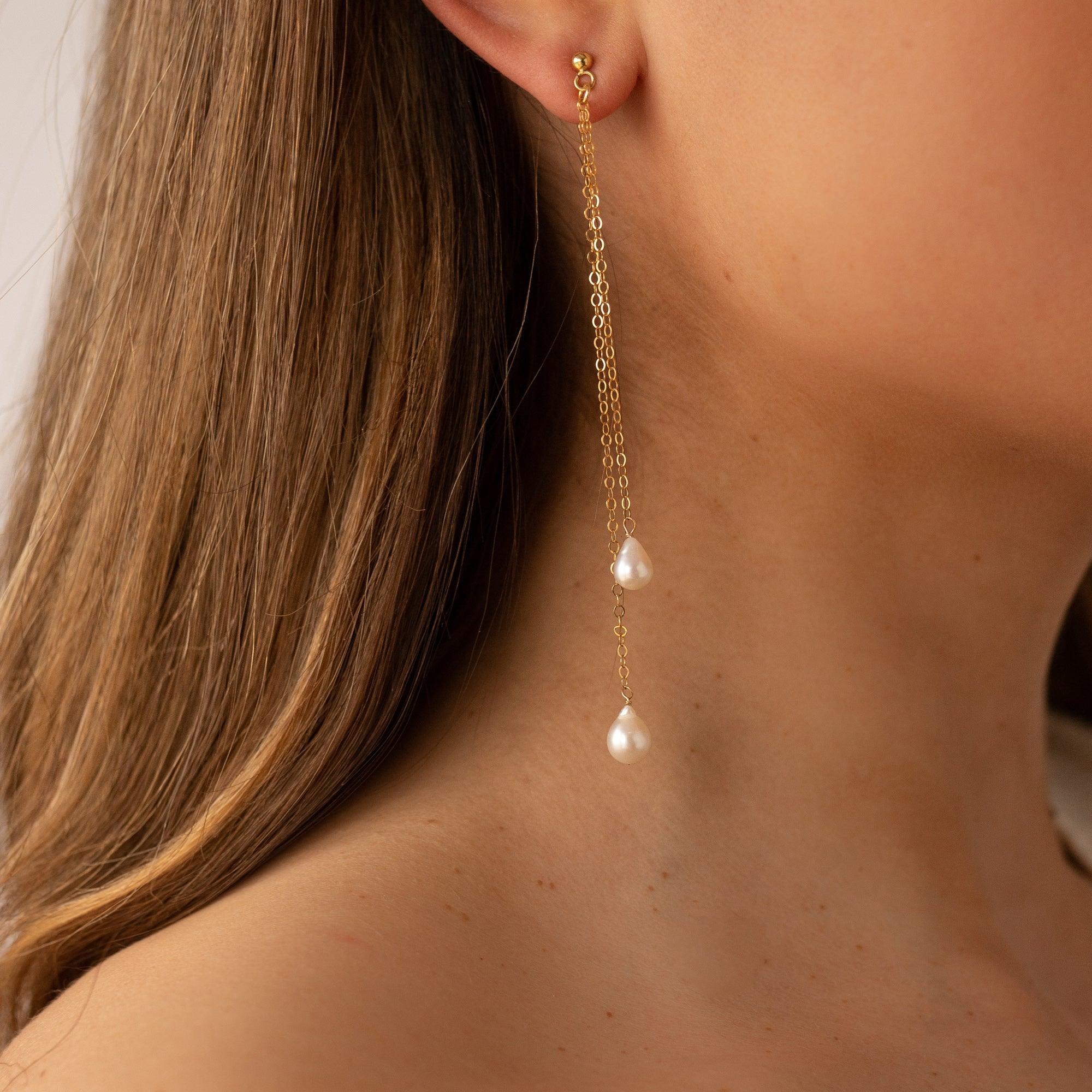 Anais Pearl 14k Gold Layered Drop Earrings - ELLA PALM