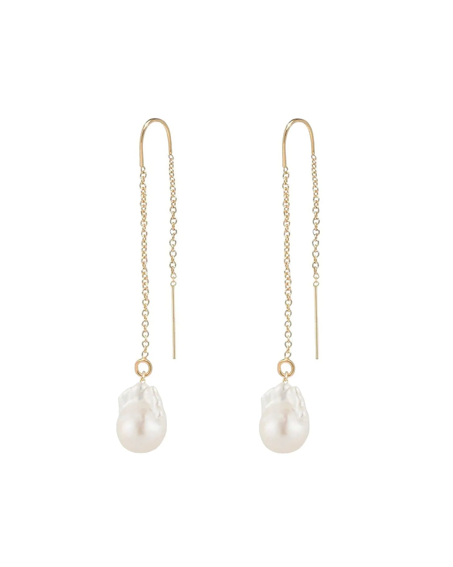 Gaia Baroque Pearl 14k Gold Fine Threader Earrings