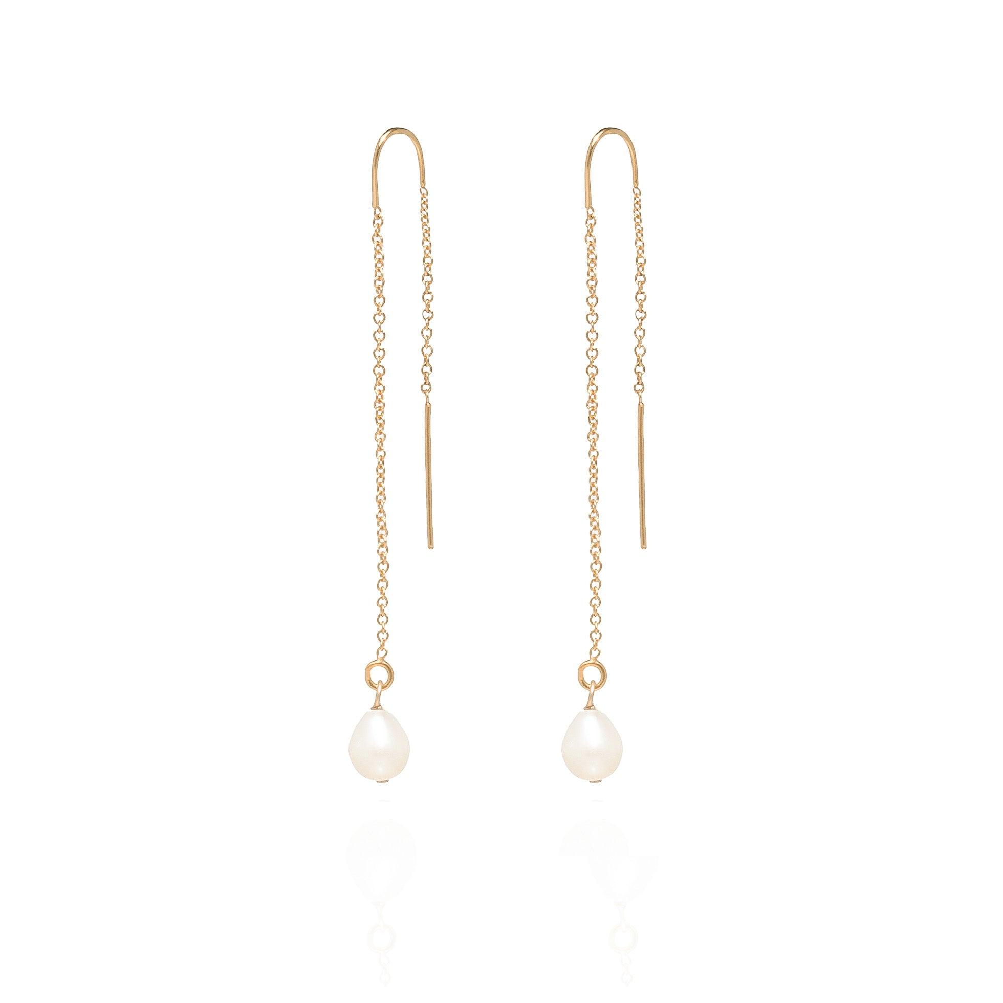 Anais Threader Pearl 14k Gold Earrings - ELLA PALM