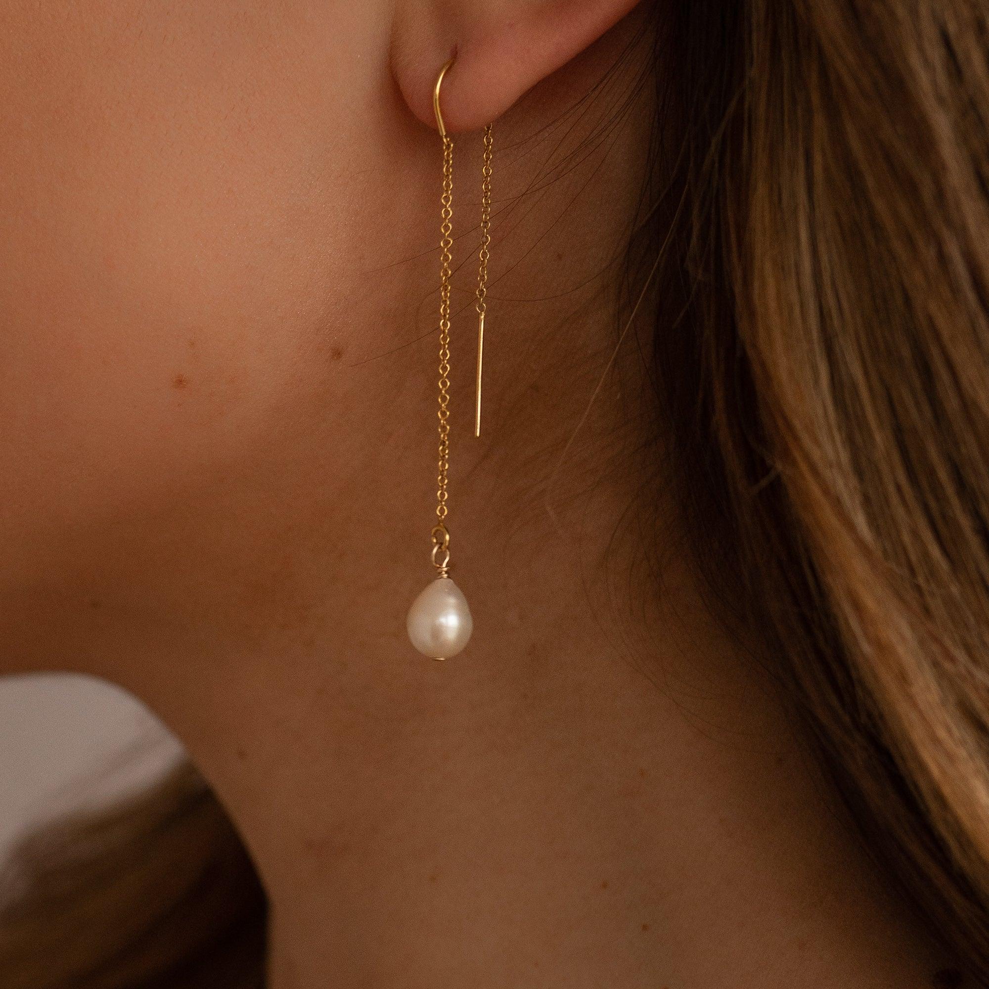 Anais Threader Pearl 14k Gold Earrings - ELLA PALM