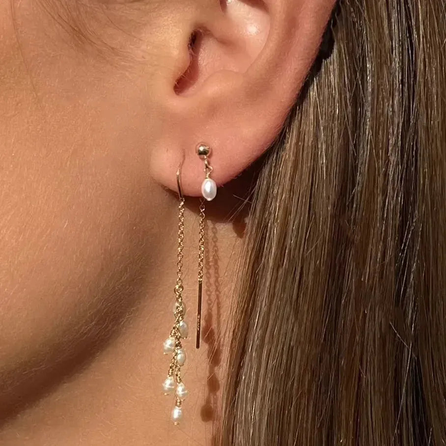Lucia 14k Gold Threader Rice Pearl Earrings