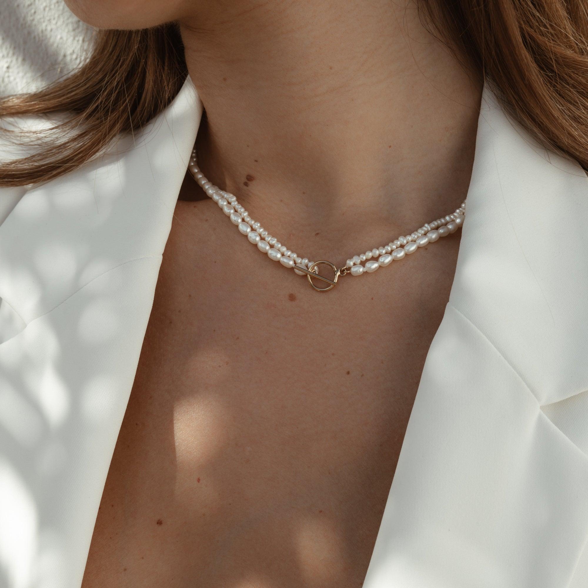 Calista Layered Pearl T-Bar 14k Gold Necklace - ELLA PALM