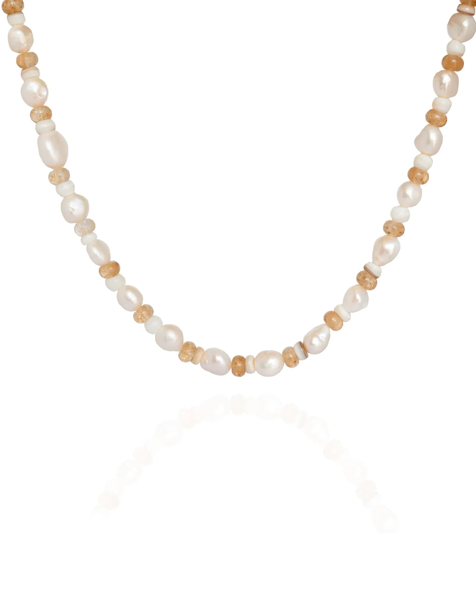 Capri Citrine & Pearl Gemstone Beaded 14k Gold Necklace