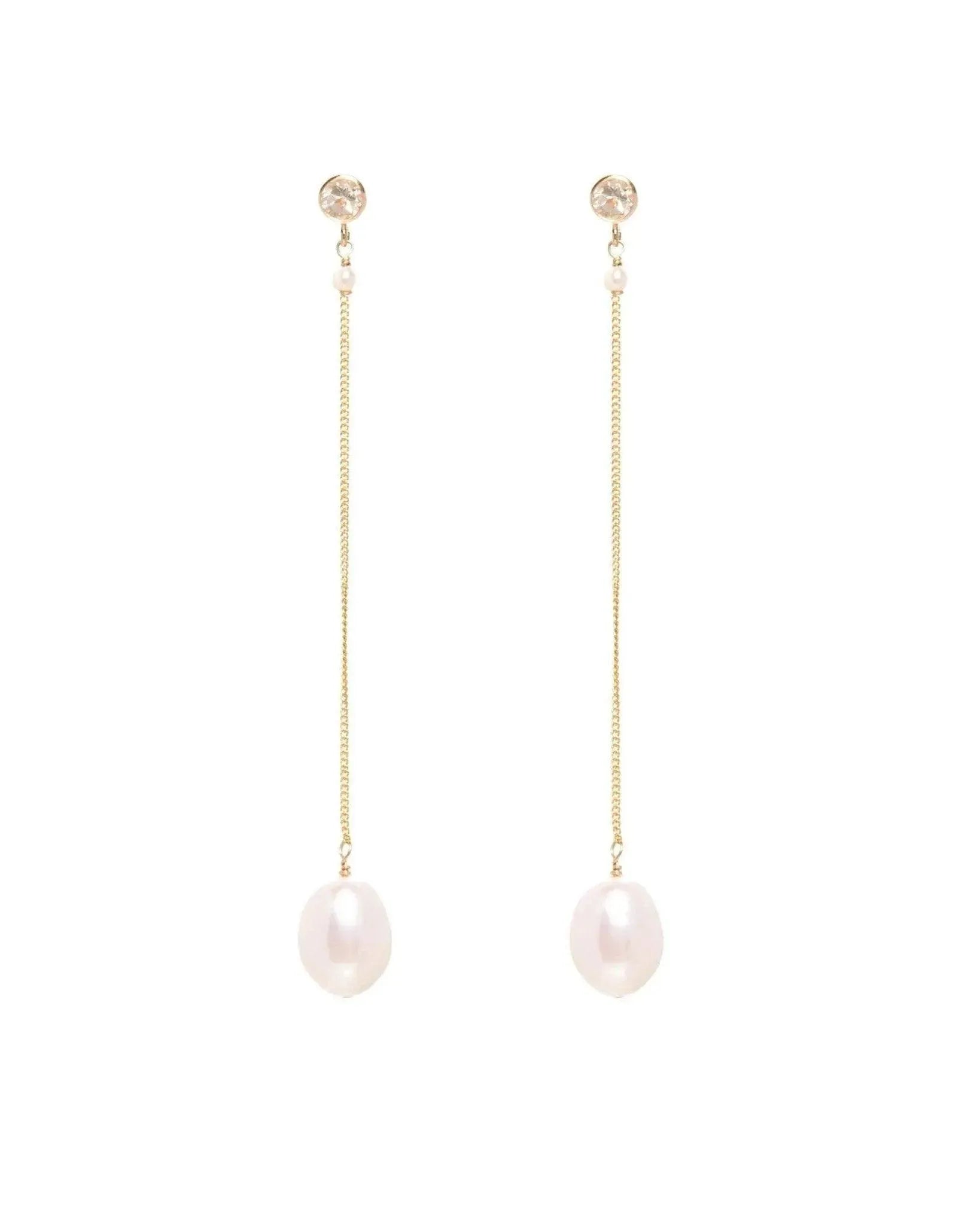 Cascade Pearl Topaz Drop Gold Earrings - ELLA PALM