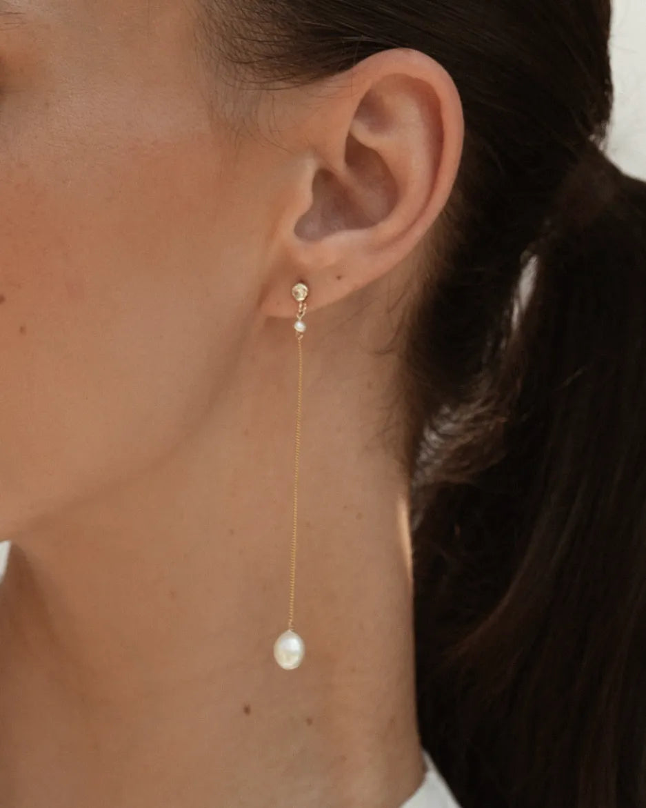 Alexandra Baroque Pearl Topaz Drop 14k Gold Drop Earrings