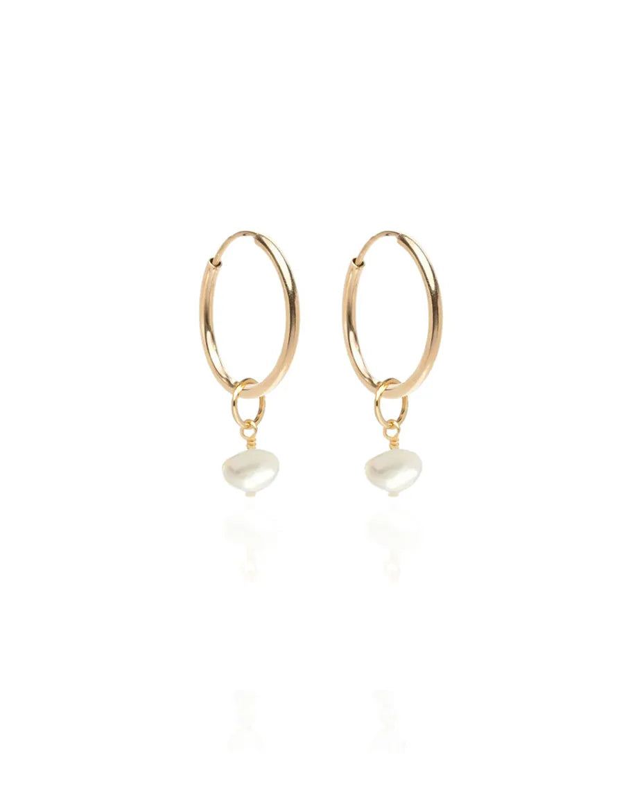 Cassis Keshi Pearl Sleeper 14k Gold Hoops