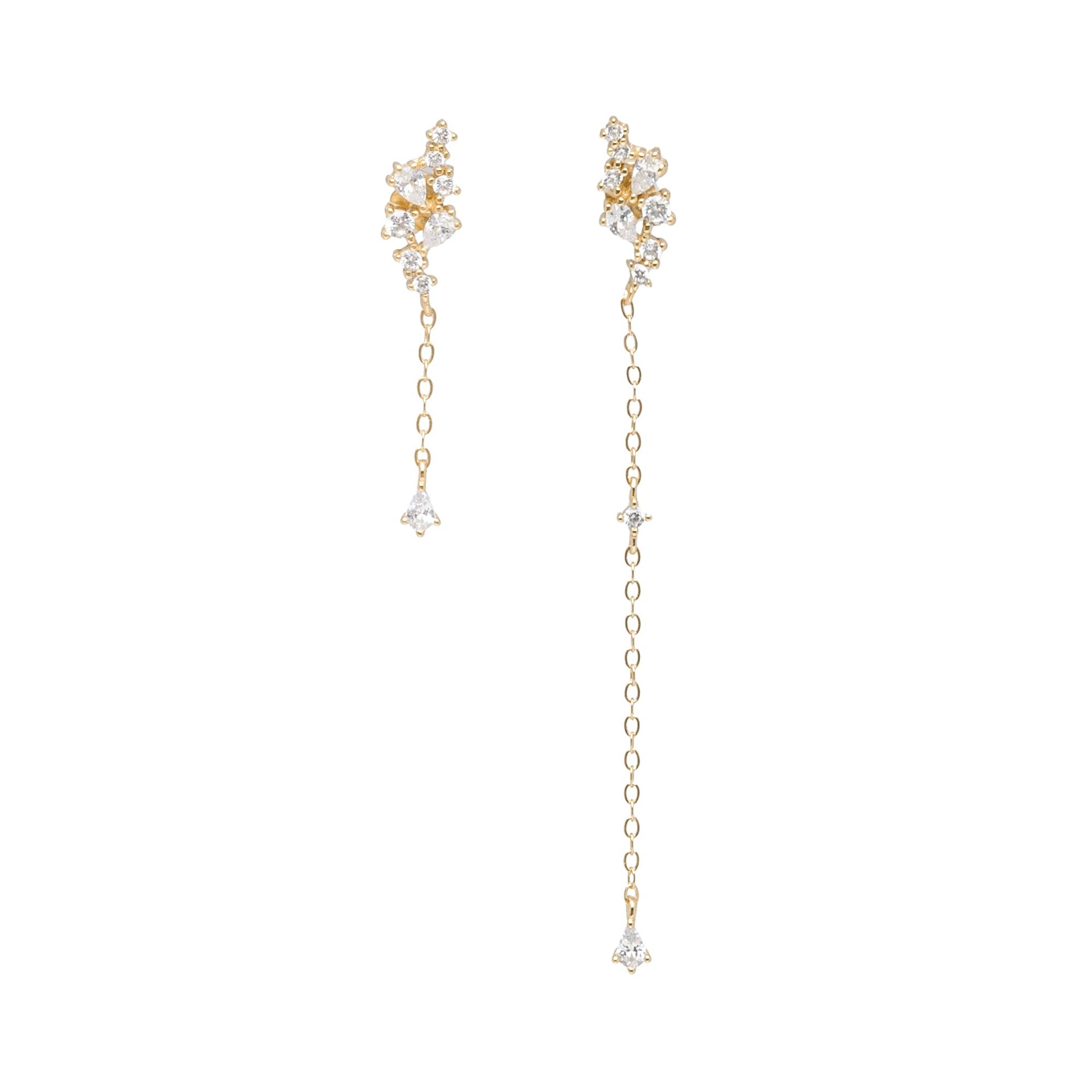 Delphine Crystal Chain 18k Gold Stud Earrings - ELLA PALM