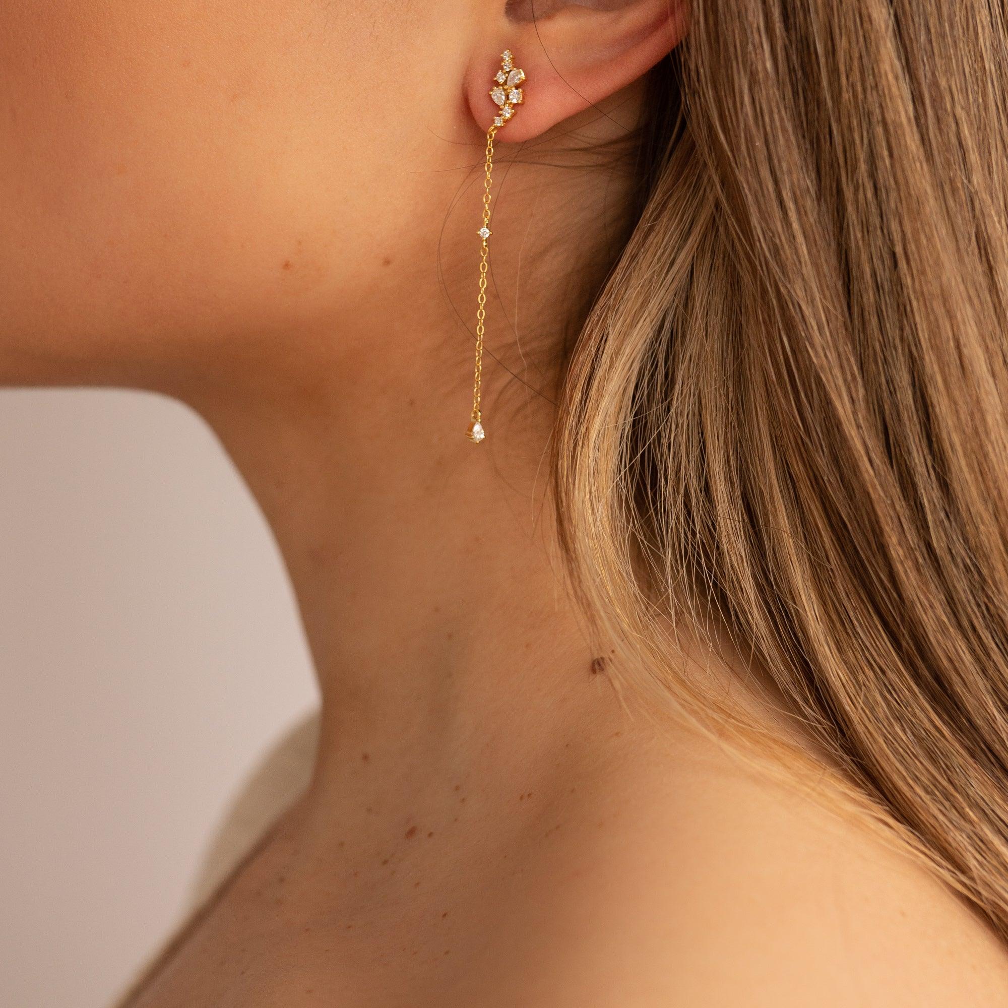 Delphine Crystal Chain 18k Gold Stud Earrings - ELLA PALM