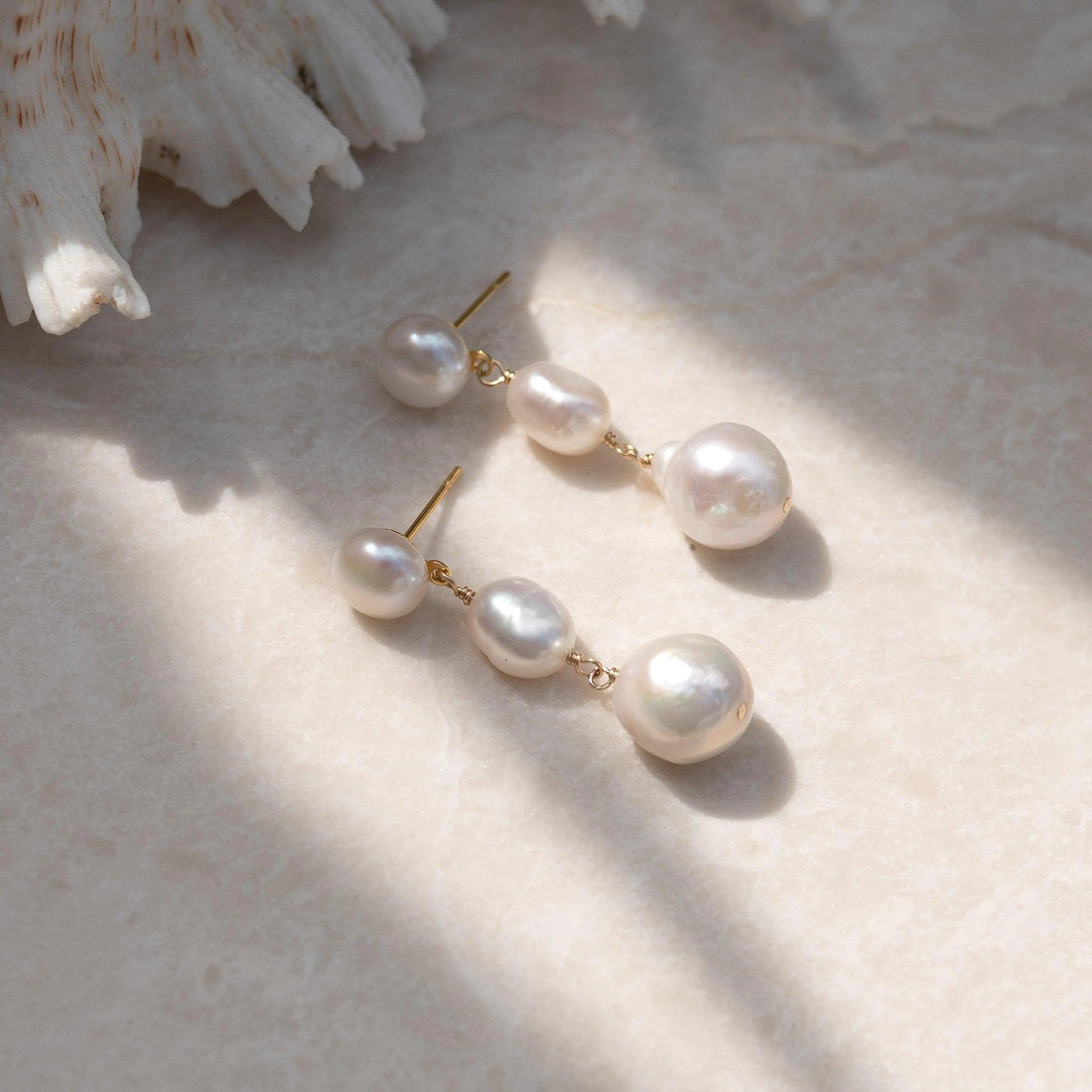 Eva Baroque 14k Gold Pearl Earrings - ELLA PALM