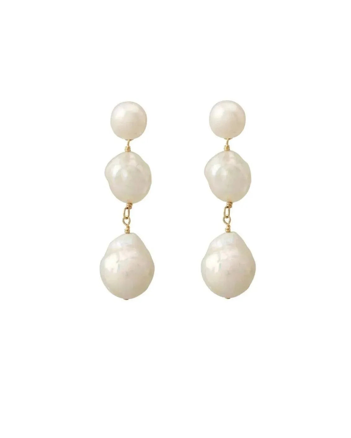 Eva Baroque 3 Pearl 14k Gold Drop Earrings