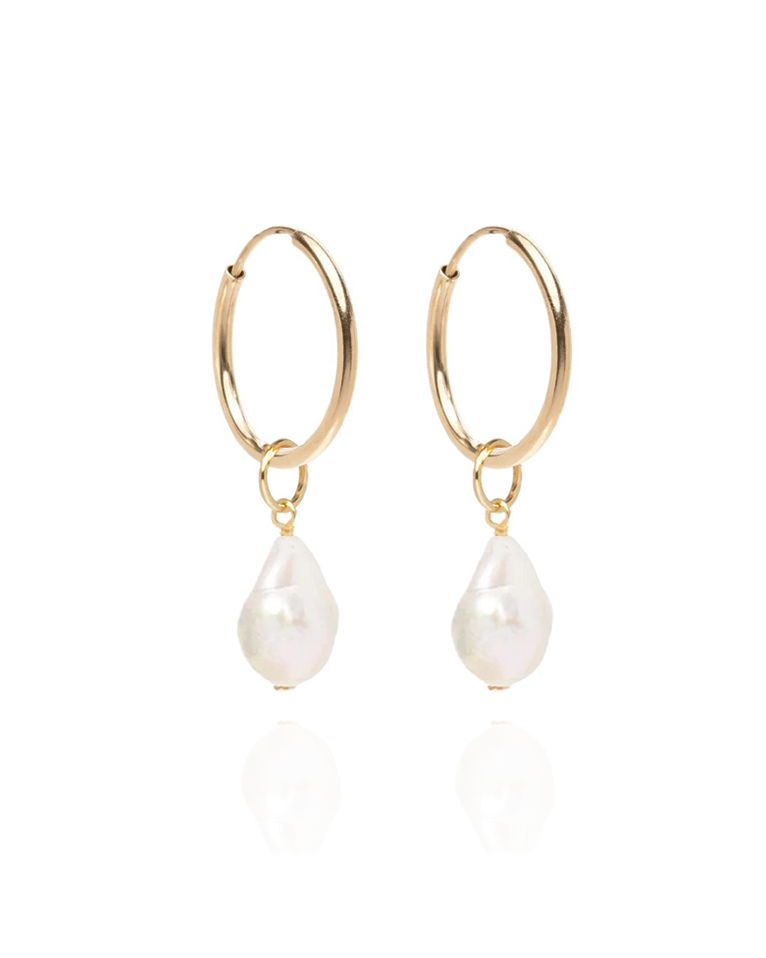 Eva Baroque Pearl Sleeper 14k Gold Hoops