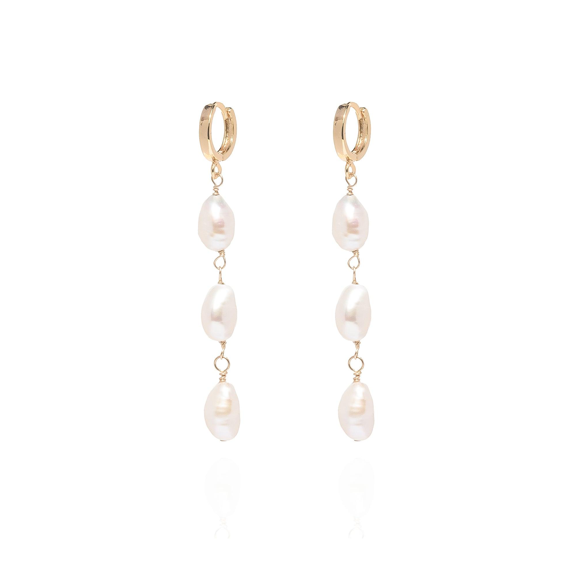 Formentera Pearl 14k Gold Hoop Earrings - ELLA PALM