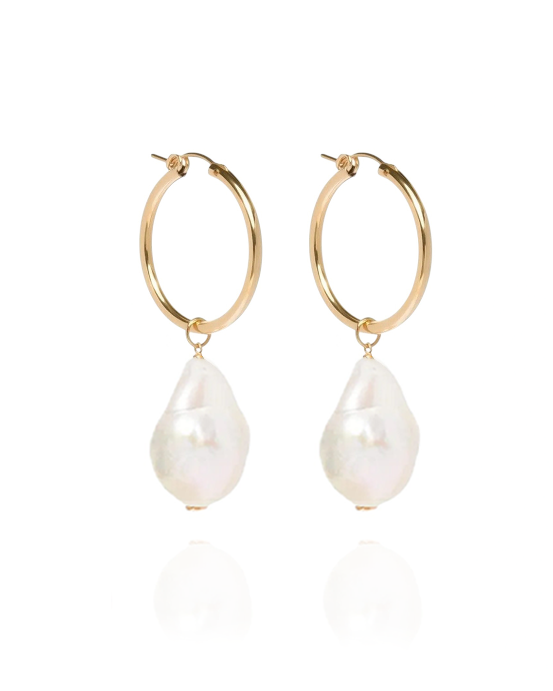 Eva Baroque Pearl 14k Gold Hoops -22mm