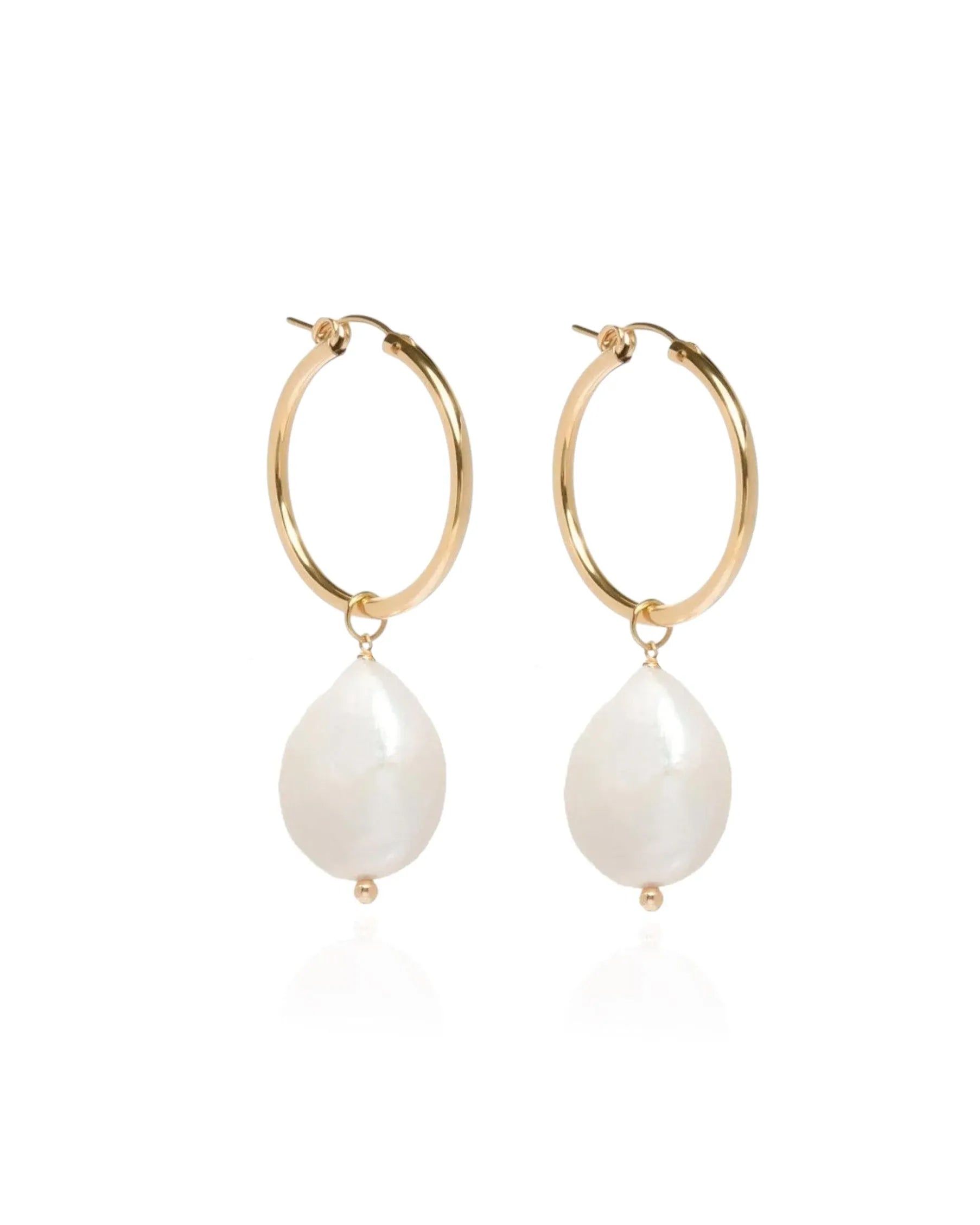 Layla Baroque Pearl 14k Gold Hoops -22mm