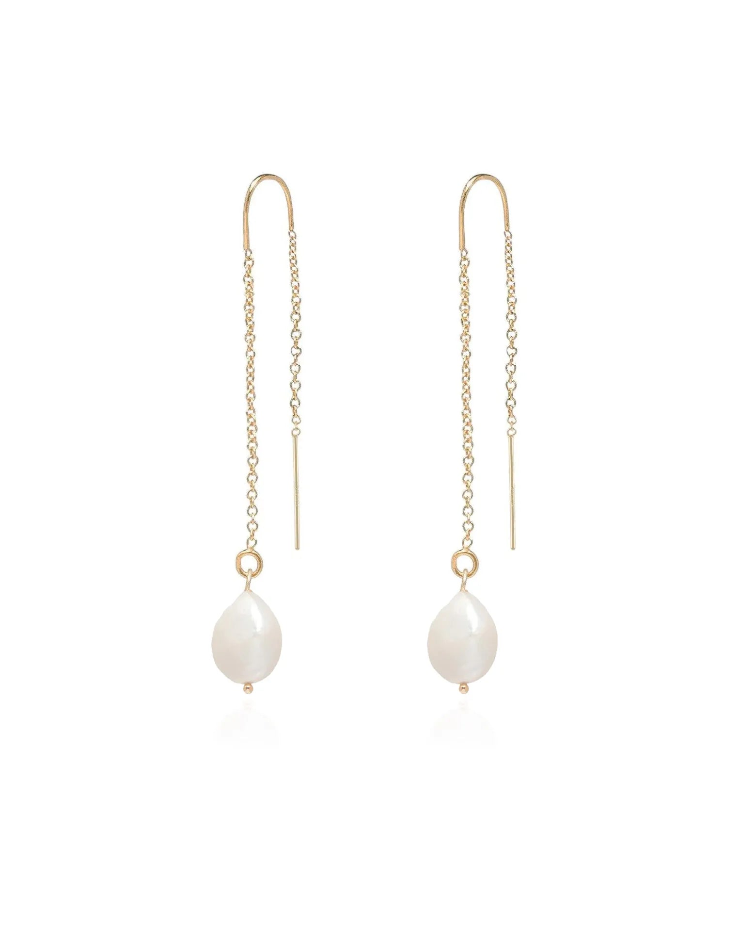 Layla Baroque Pearl 14k Gold Fine Threader Earrings