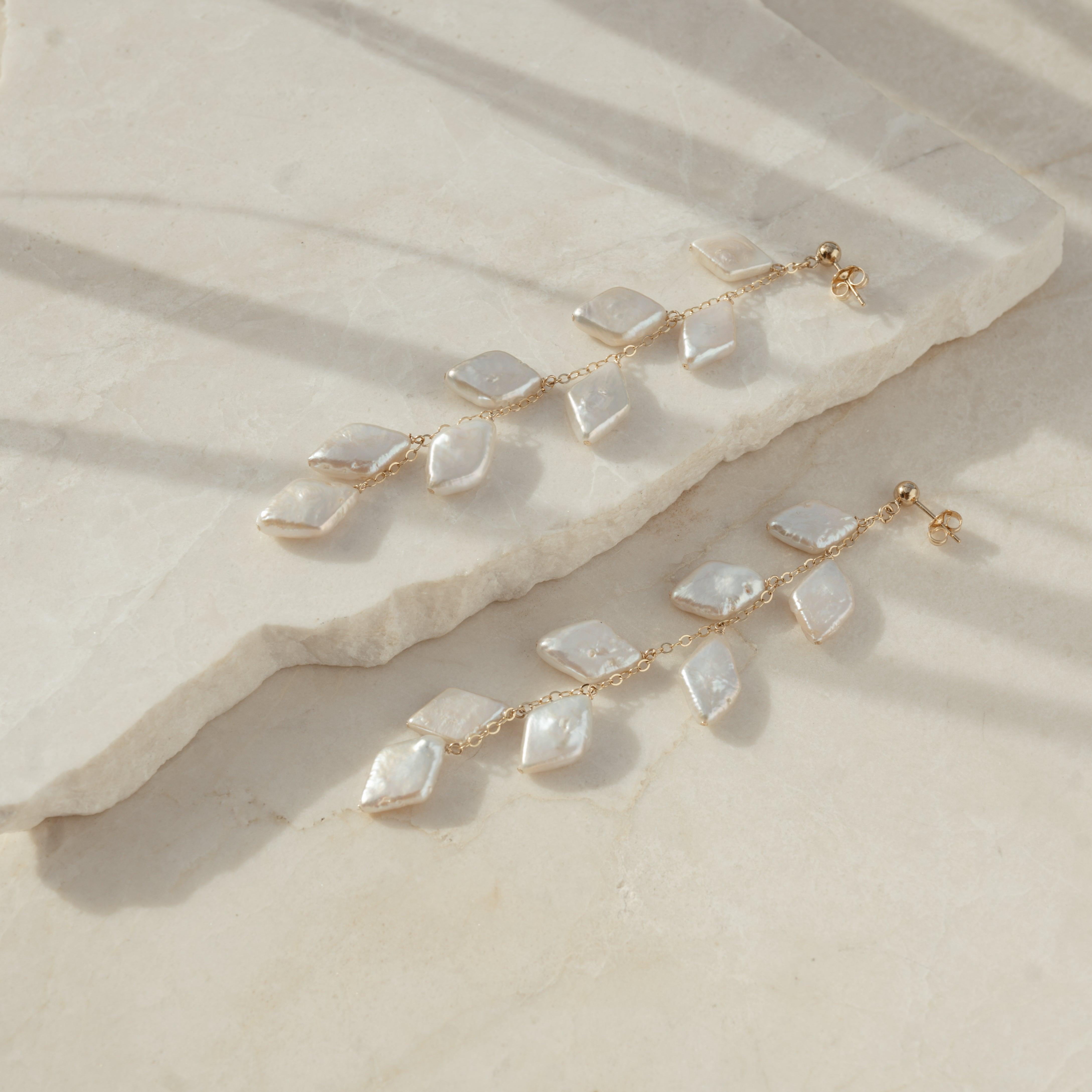 Lola Pearl Waterfall 14k Gold Earrings - ELLA PALM
