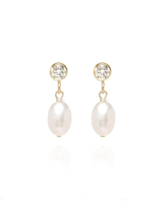 Lucia Rice Pearl 14k Gold Studs - Topaz