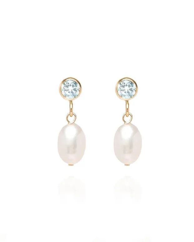 Lucia Rice Pearl 14k Gold Studs - Aquamarine