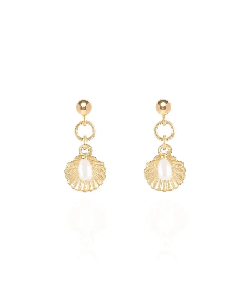 Mila Shell & Pearl 14k Gold Stud Earrings - ELLA PALM