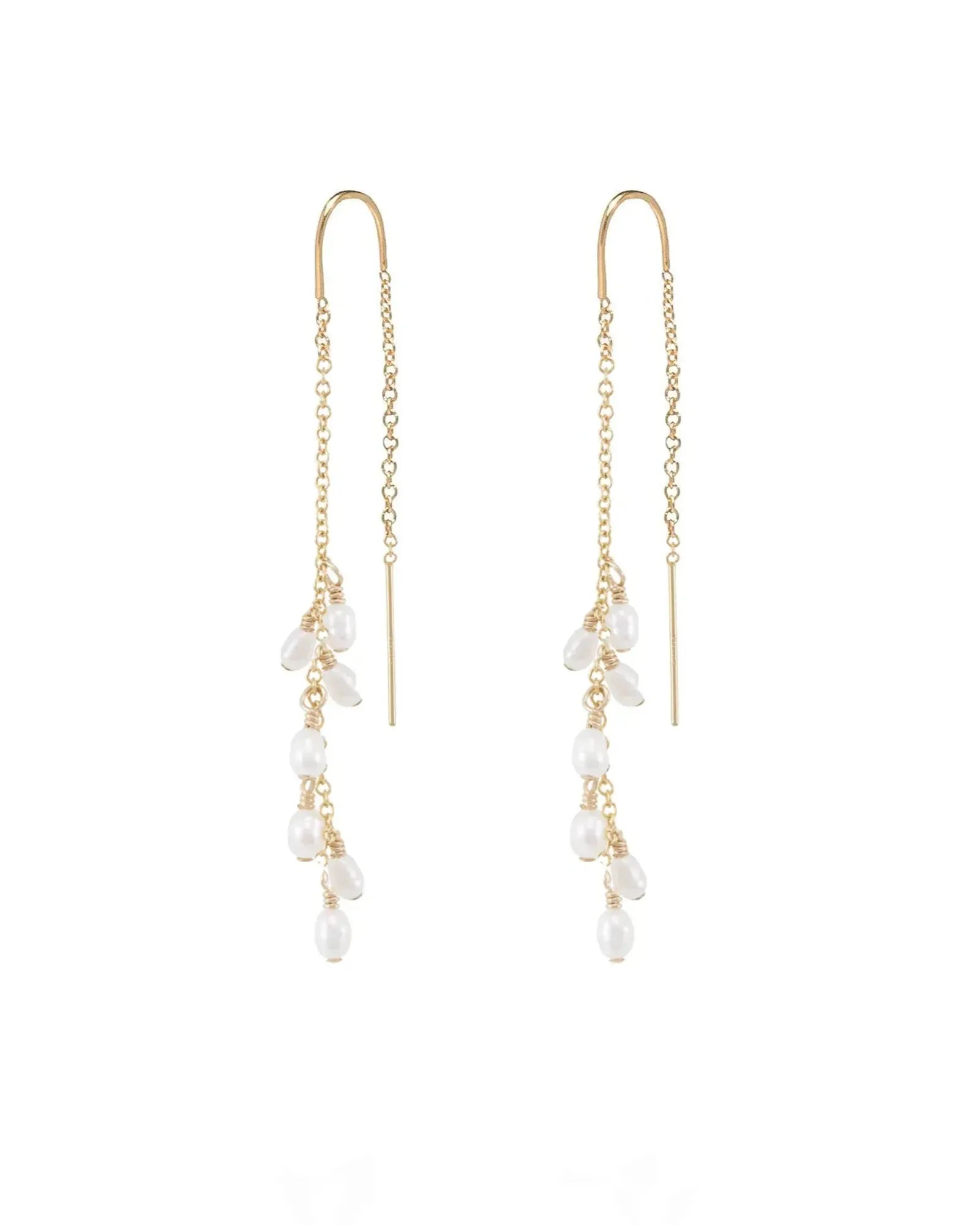 Lucia 14k Gold Threader Rice Pearl Earrings