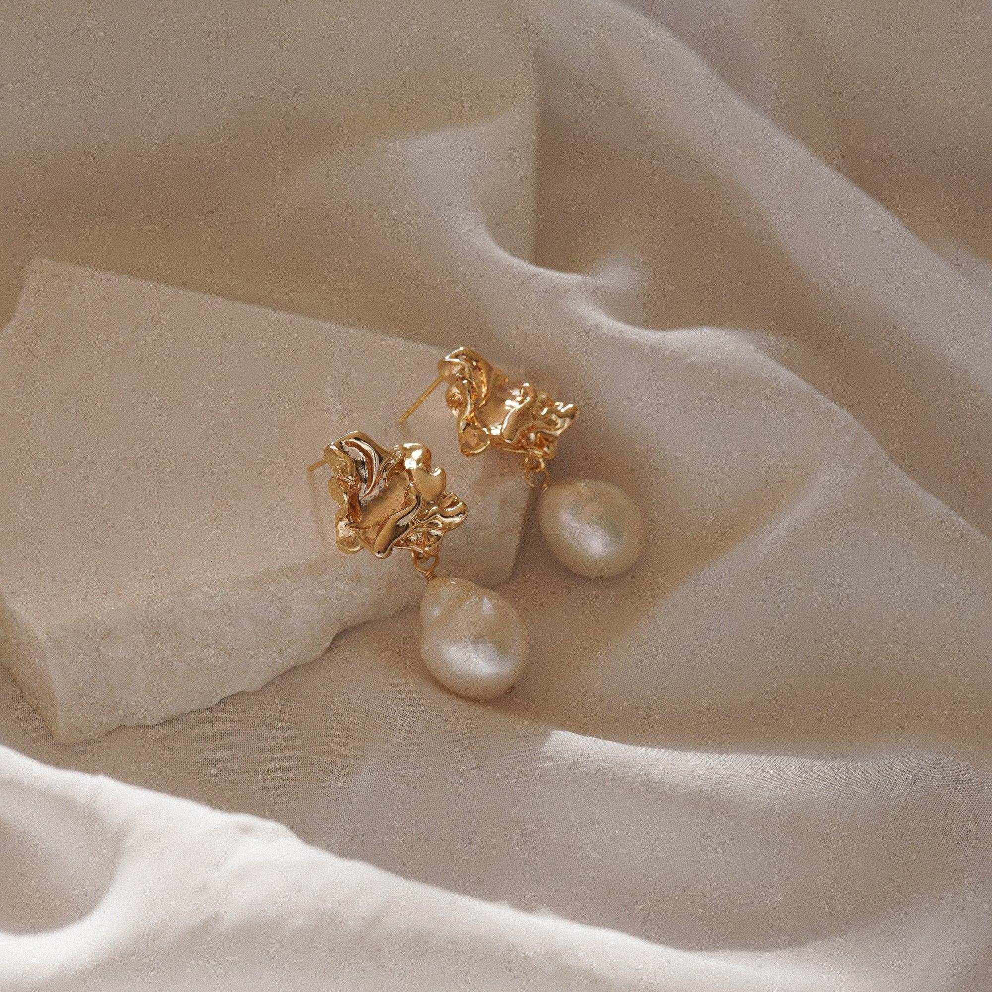 Athena Baroque Pearl 14k Gold Earrings - ELLA PALM