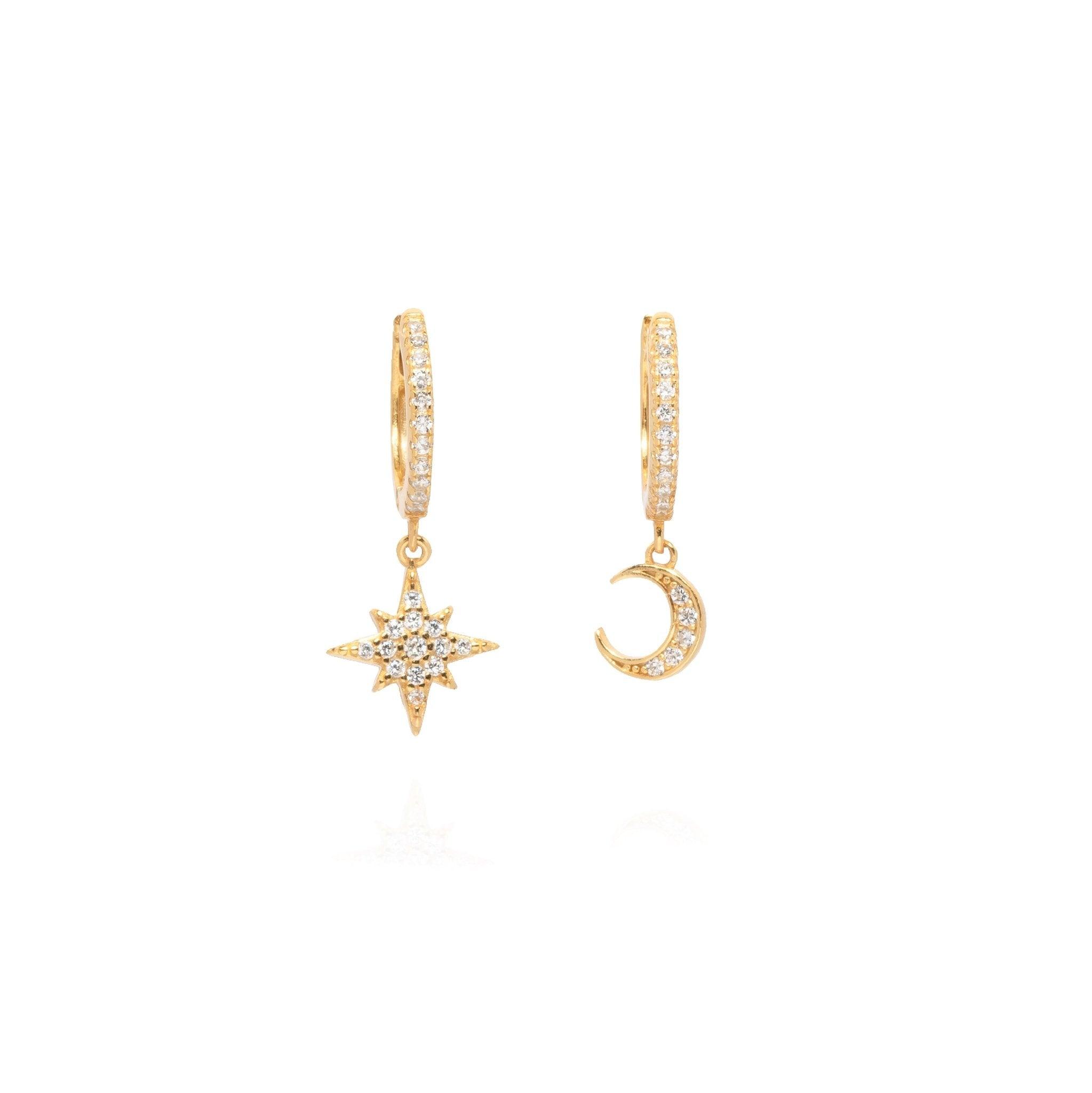 Nina Celestial Star & Moon 18k Gold Hoop Earrings - ELLA PALM