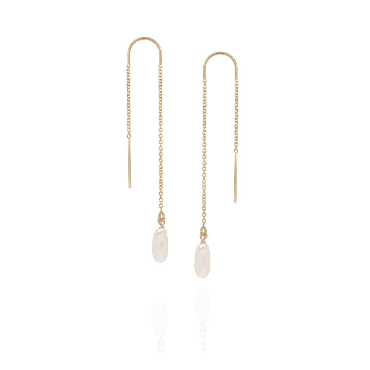 Biwa Pearl Gold Threader Earrings - ELLA PALM