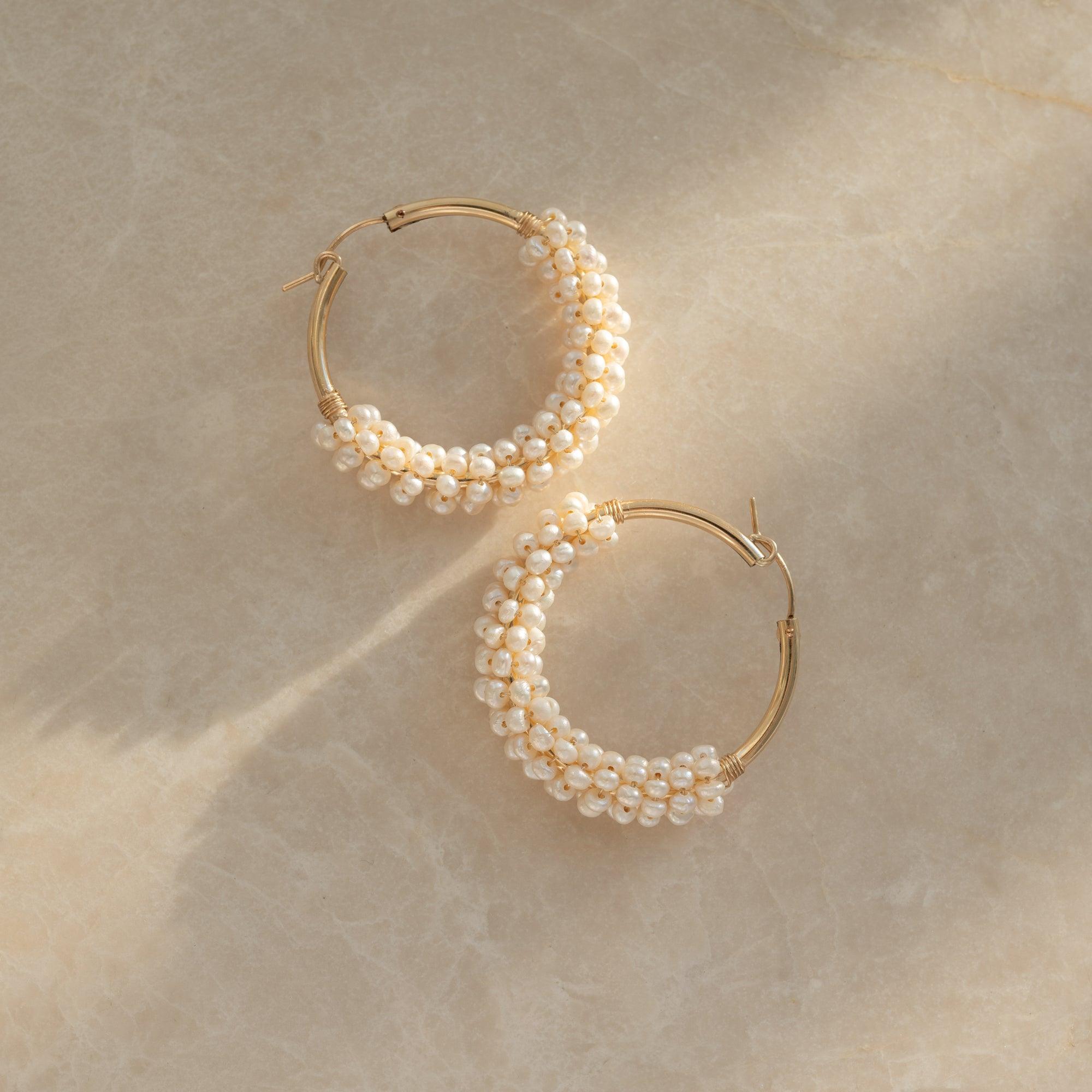 Polynesia Pearl 14k Gold Beaded Hoop Earrings - ELLA PALM